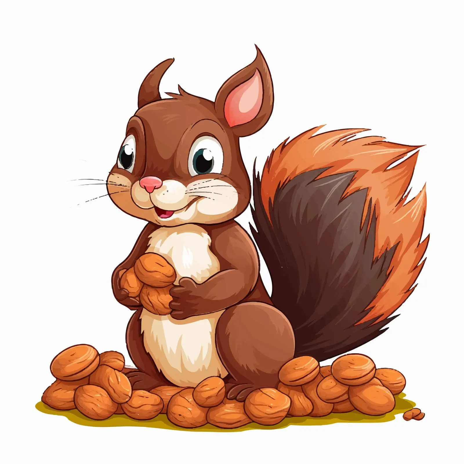Cartoon Squirrel with Pile of Nuts Vector — free download from Dotvec