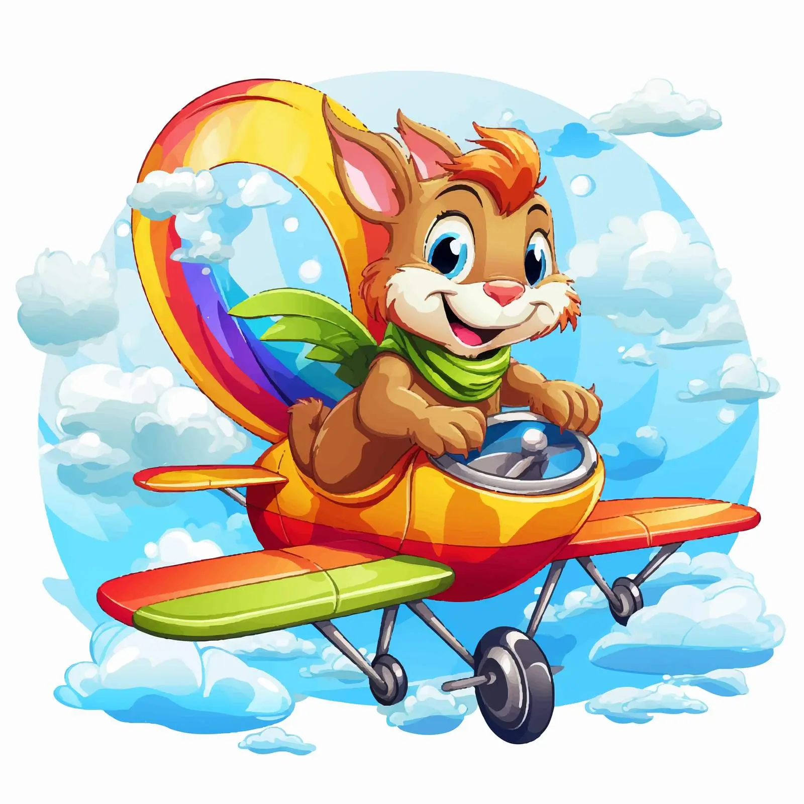 Squirrel Flying a Plane with Rainbow — free download from Dotvec