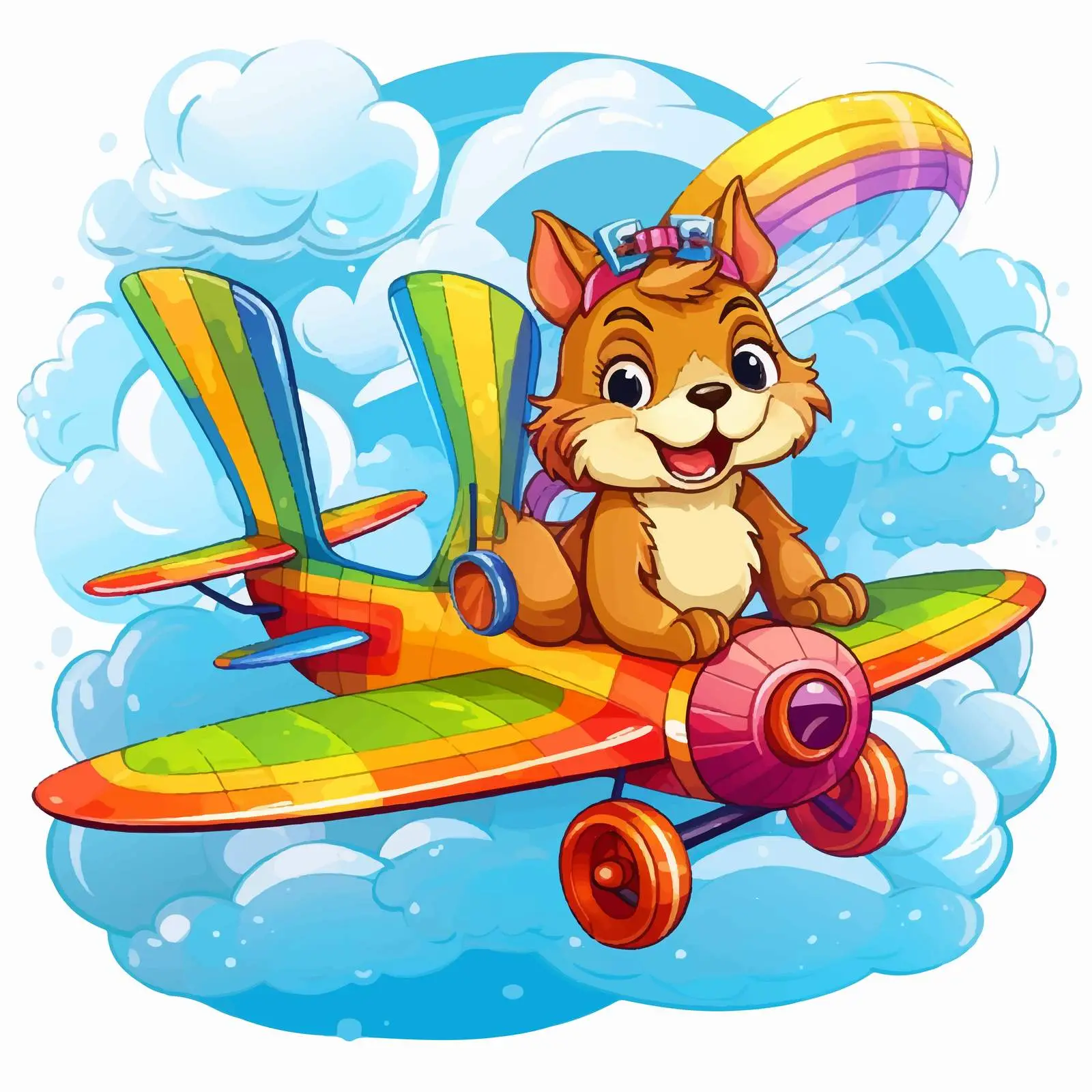 Squirrel Flying a Plane with Rainbow Vector — free download from Dotvec