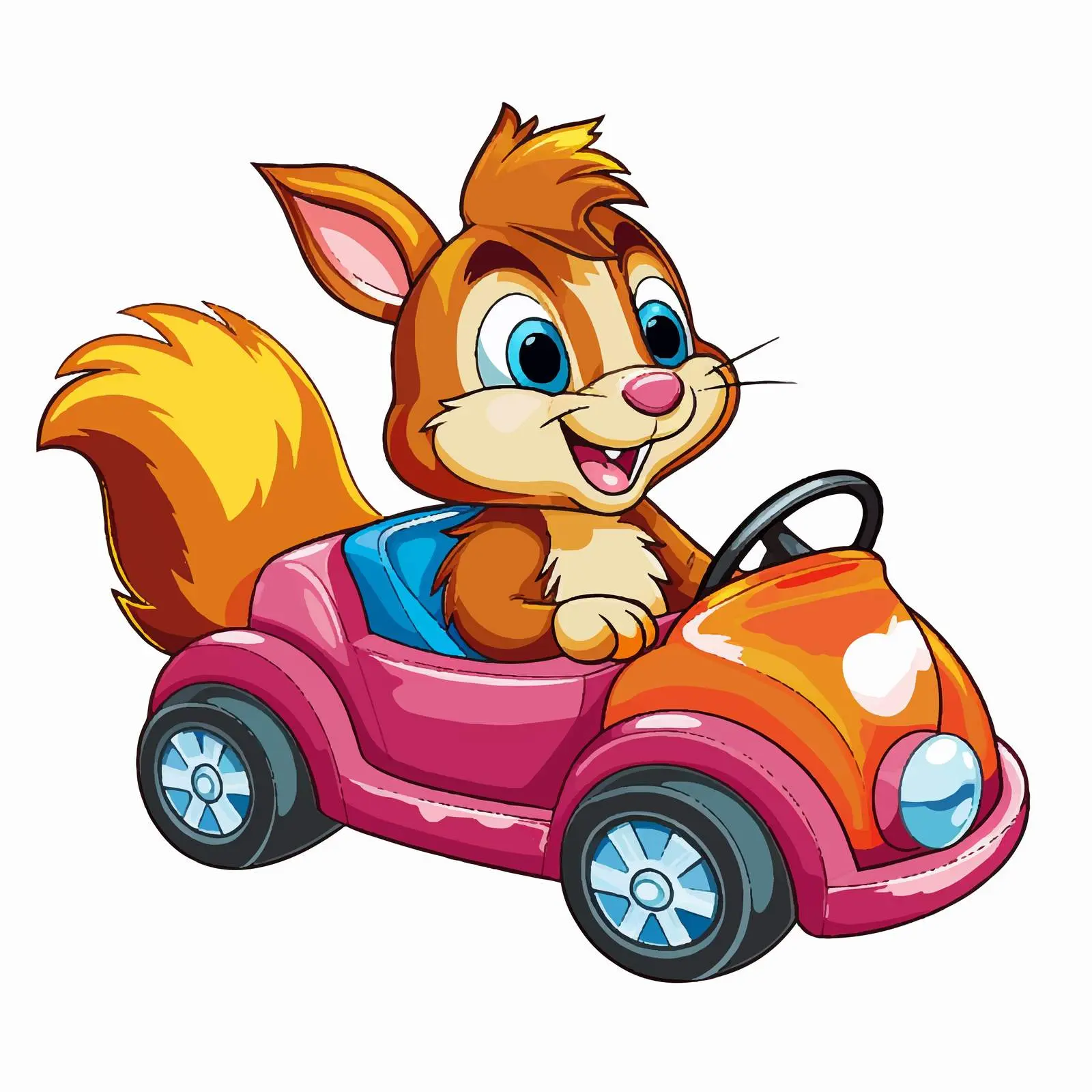 Colorful Cartoon Squirrel in Toy Car Vector — free download from Dotvec