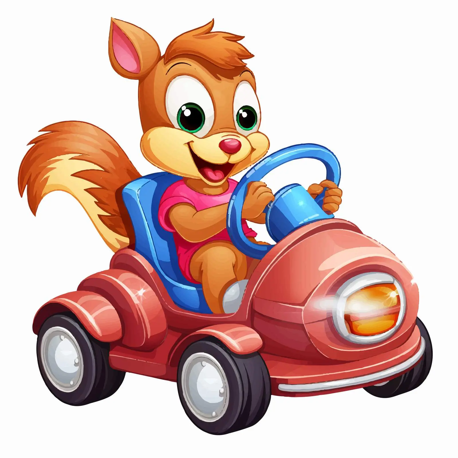 Cartoon Squirrel in Colorful Toy Car Vector – free squirrels image from Dotvec