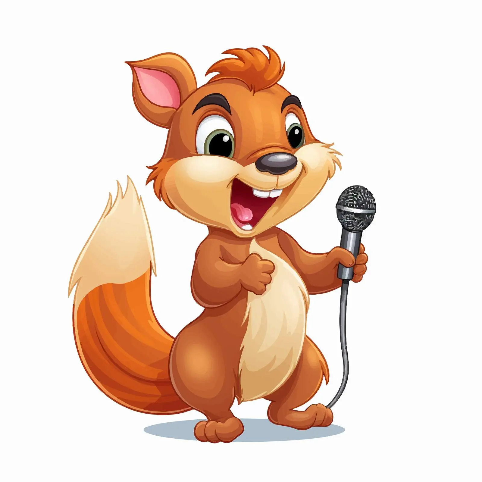 Happy Cartoon Squirrel Singing with Microphone – free microphone image from Dotvec