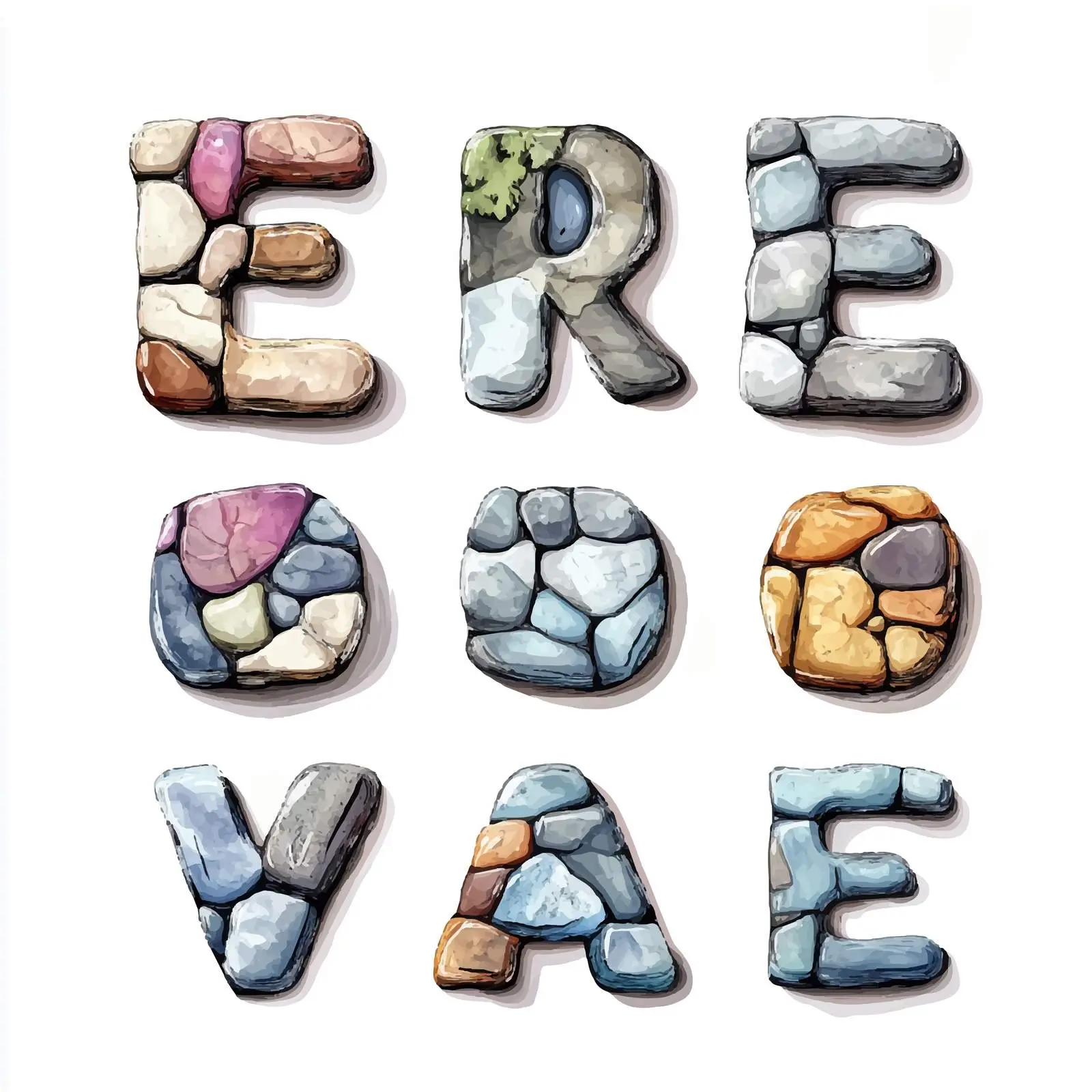 Hand-Drawn Watercolor Stone Alphabet Vectors – free engaging image from Dotvec