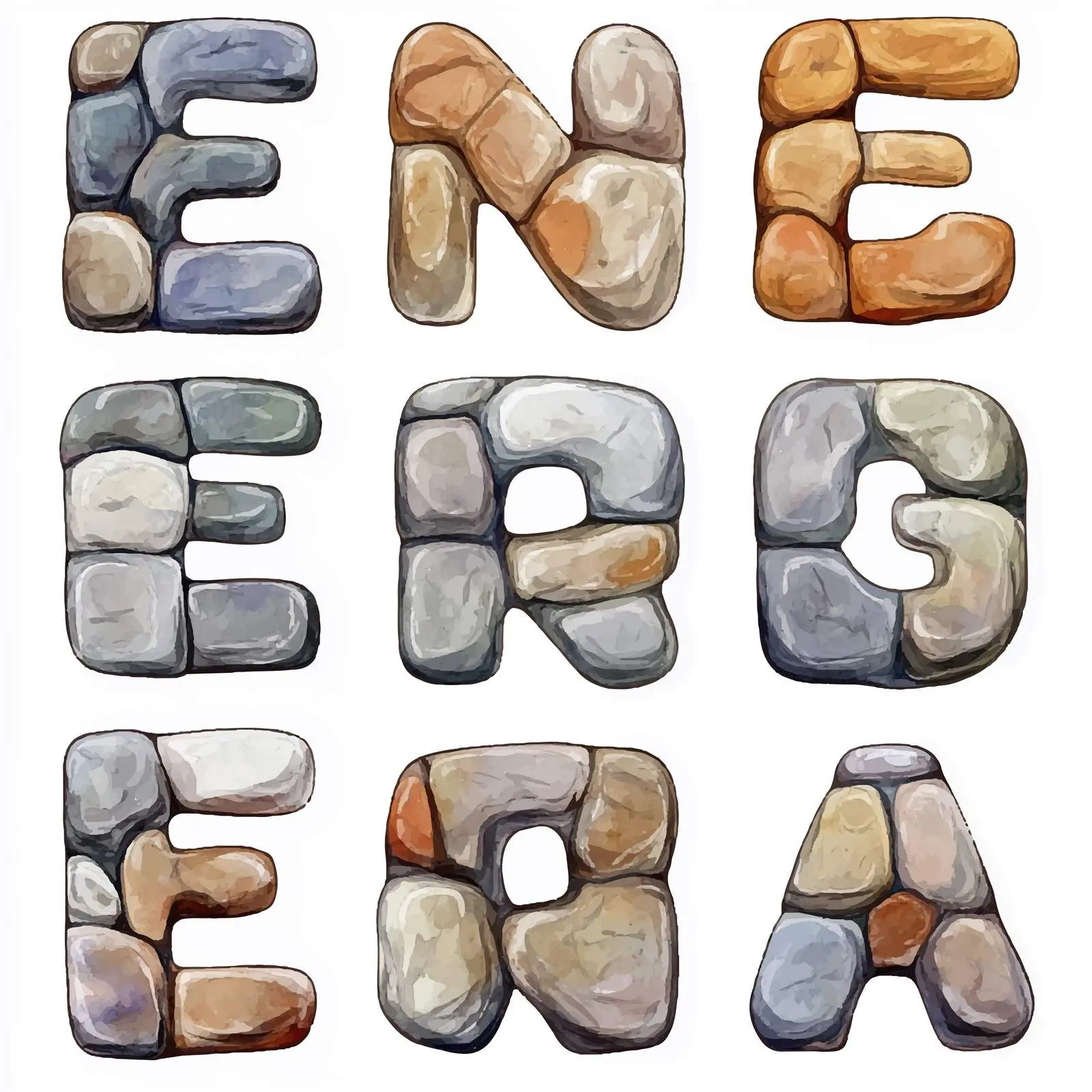 Hand-Drawn Watercolor Stone Alphabet Illustration — free download from Dotvec