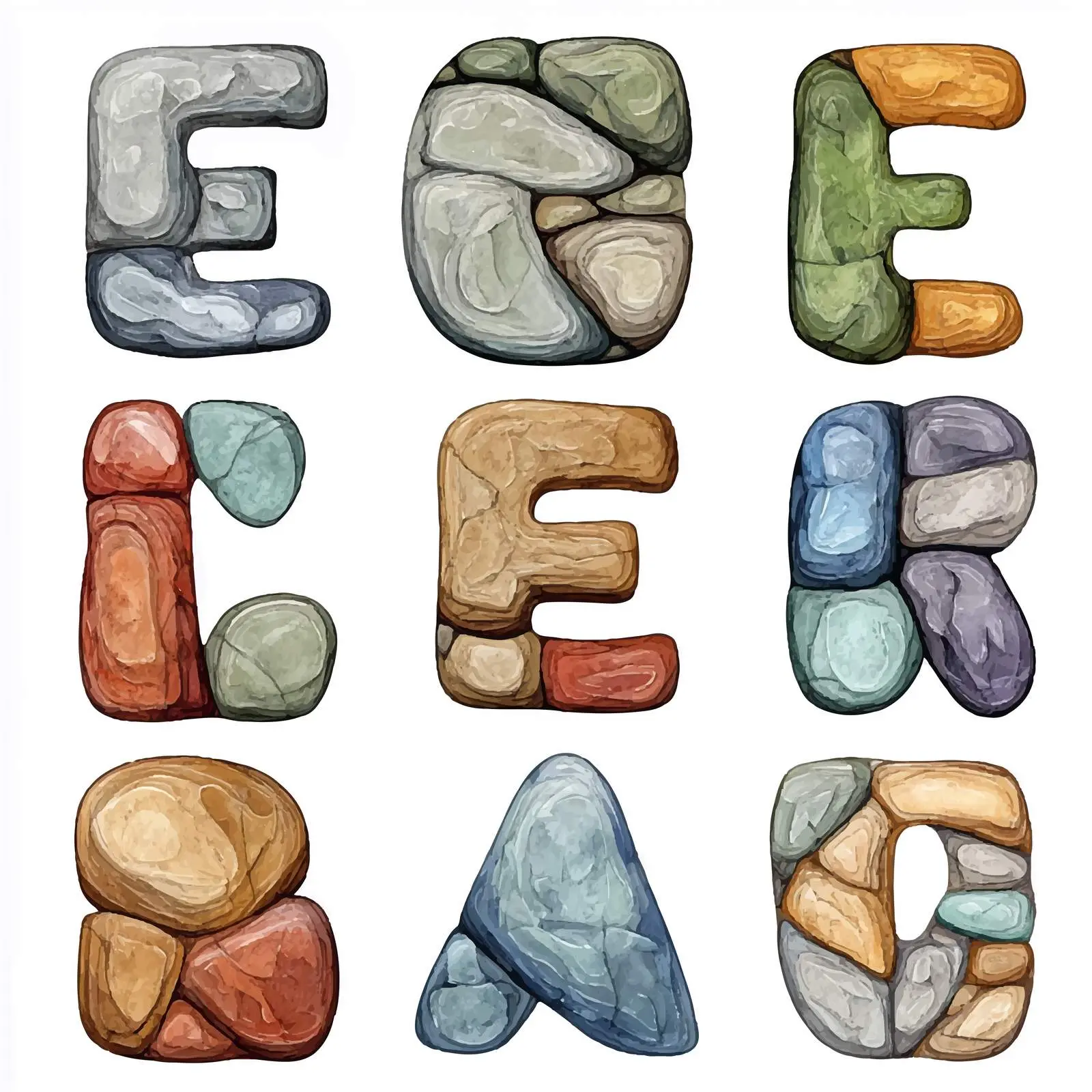 Hand-Drawn Watercolor Stone Alphabet Vectors – free watercolor effect image from Dotvec