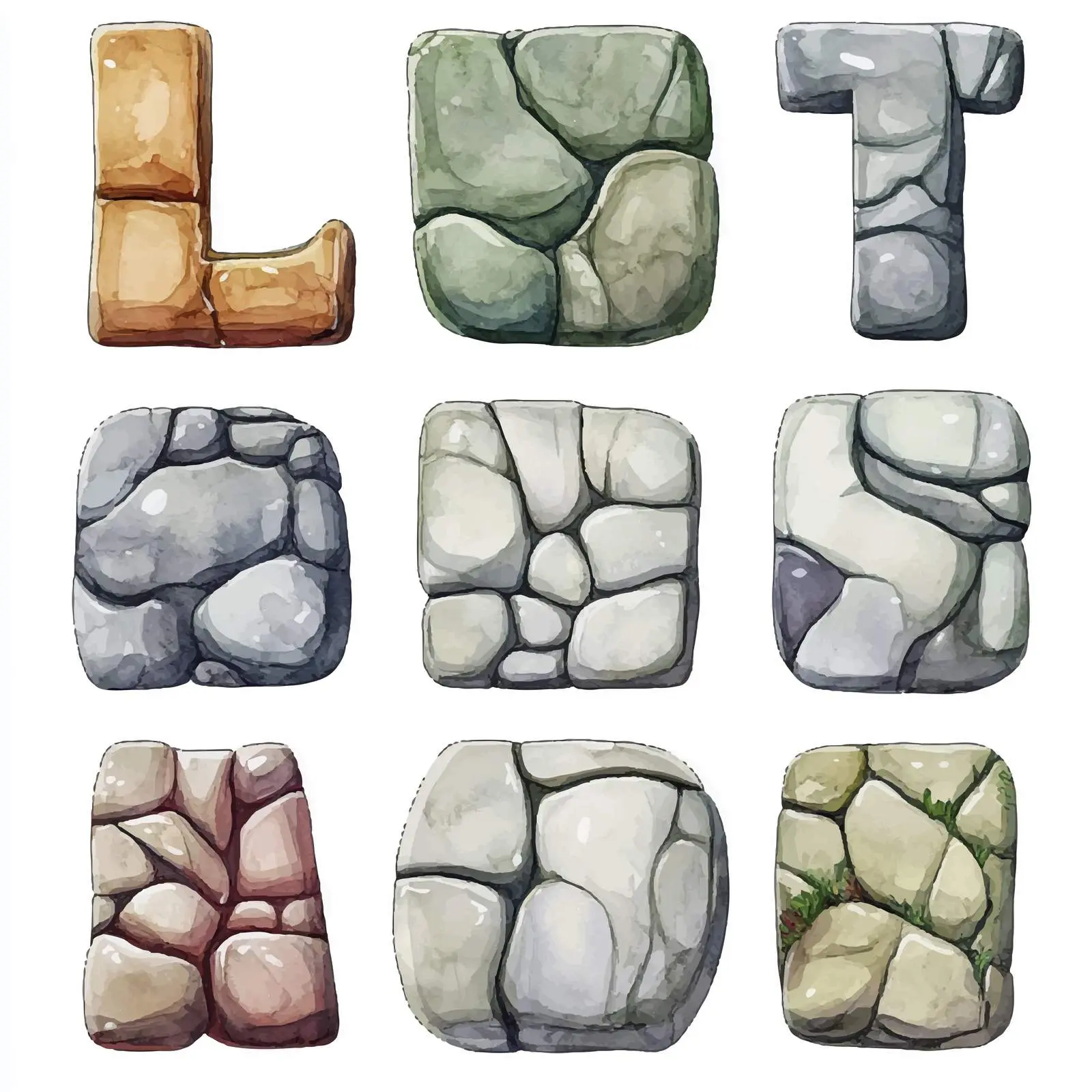 Hand-Drawn Watercolor Stone Alphabet Illustration — free download from Dotvec
