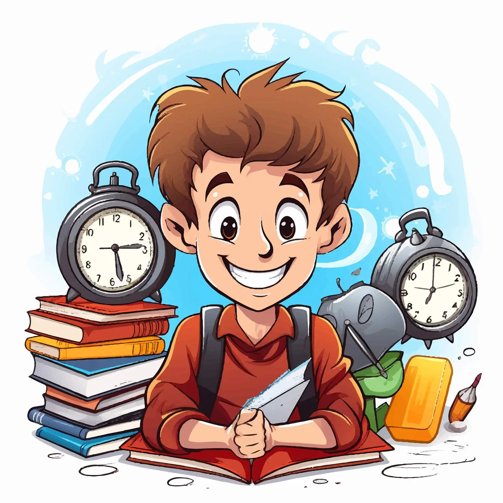 Cartoon Student with Book and Pencil Vector — free download from Dotvec