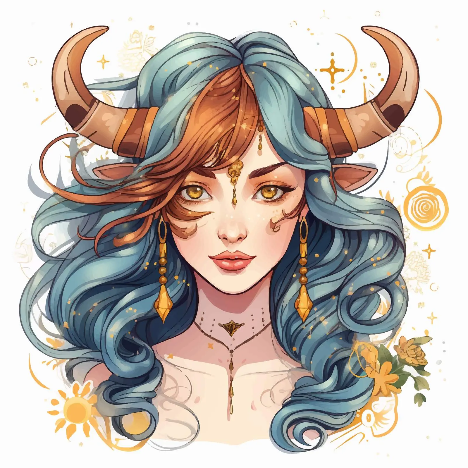 Cartoon Taurus Girl Zodiac Sign Doodle — free download from Dotvec