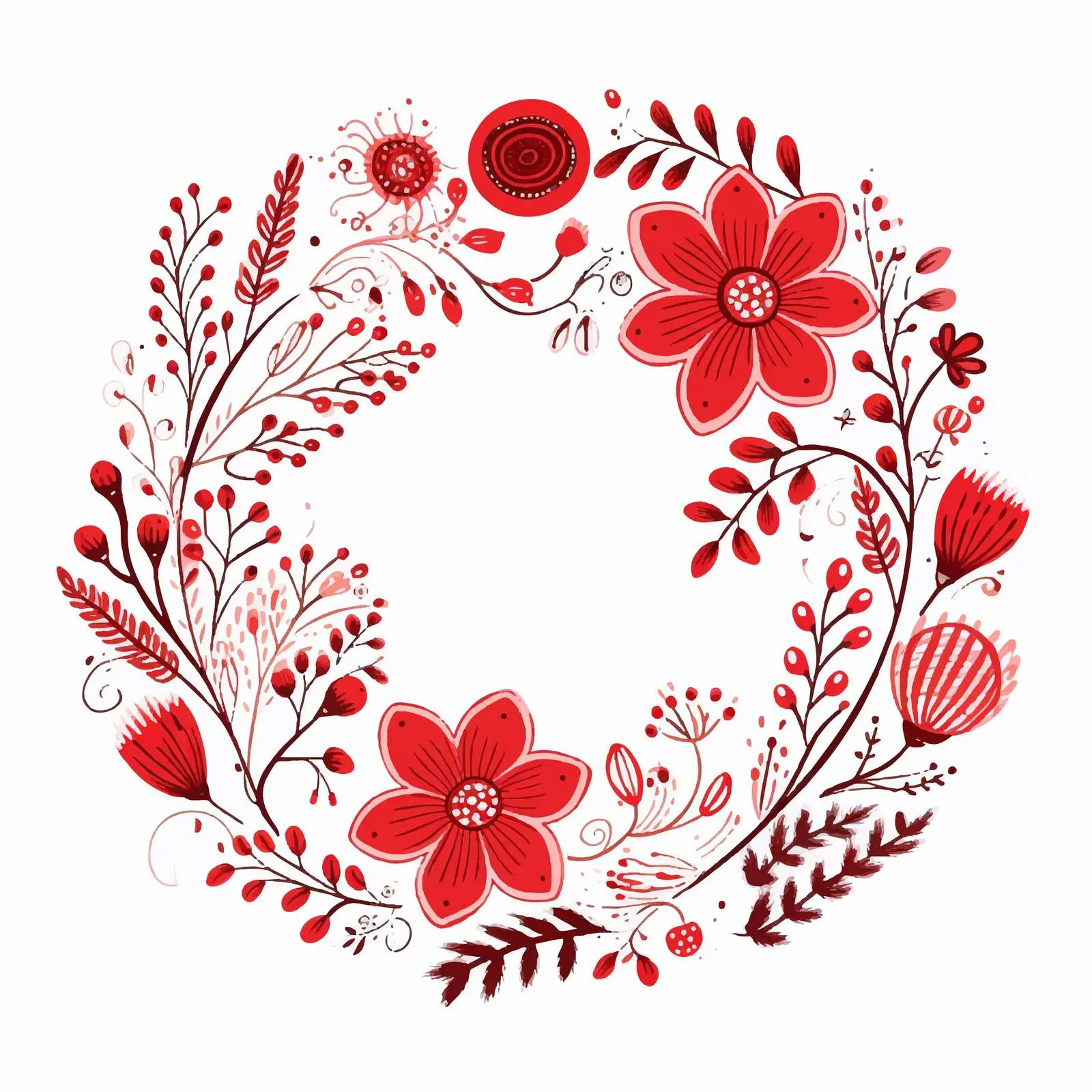 Red Round Flower Pattern Vector Doodle Illustration — free download from Dotvec
