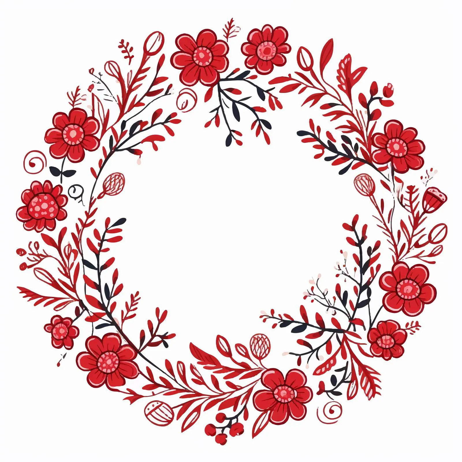 Red Round Flower Pattern Vector Doodle Illustration – free round shape image from Dotvec