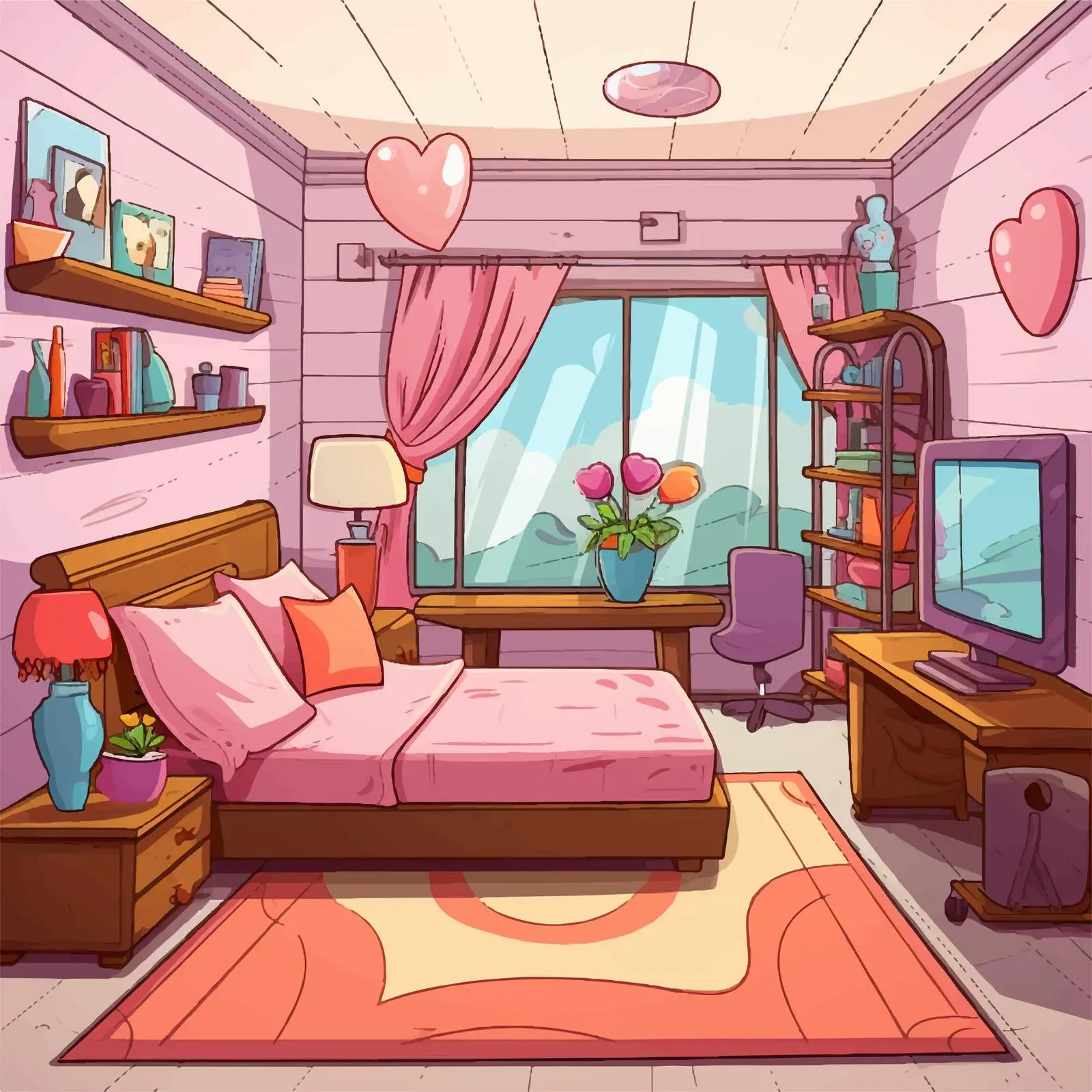 Valentine's Themed Cartoon Interior Room Illustration — free download from Dotvec