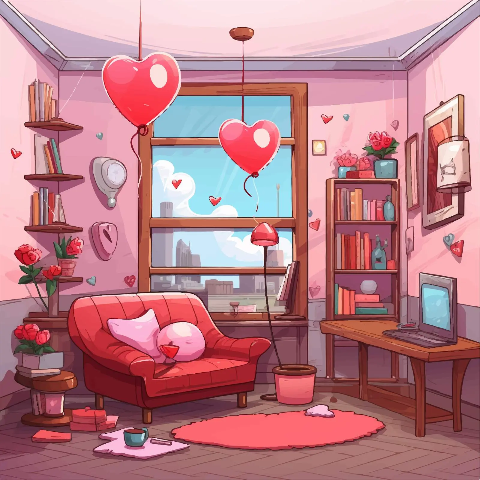 Valentine's Room Cartoon Vector Illustration — free download from Dotvec