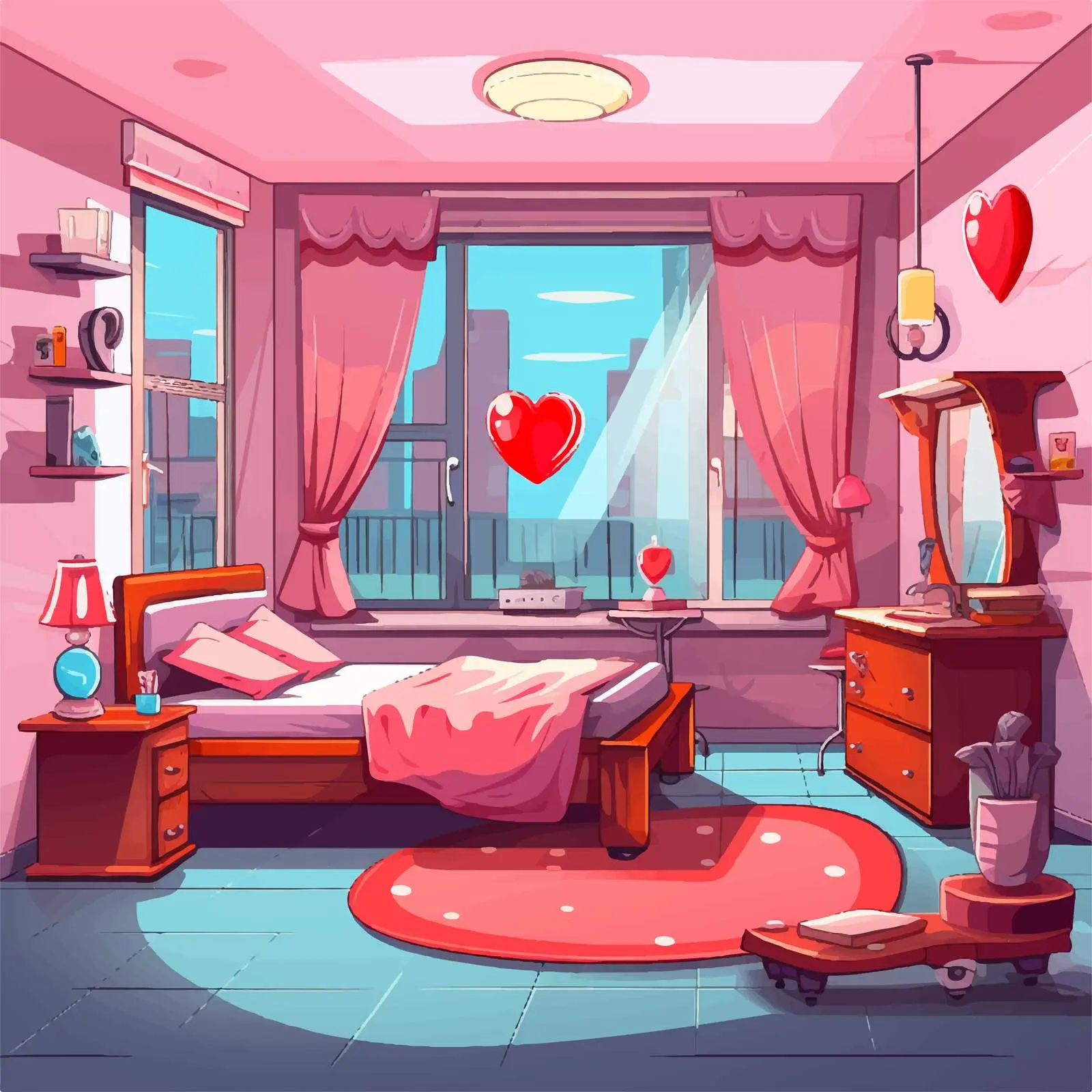 Valentine's Day Cartoon Interior Room Illustration — free download from Dotvec