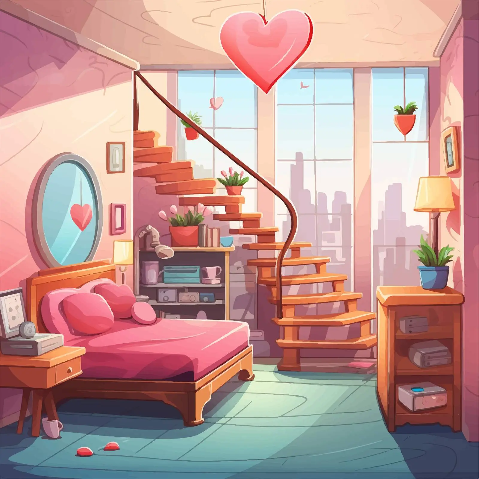 Valentine's Day Interior Room Vector Illustration — free download from Dotvec