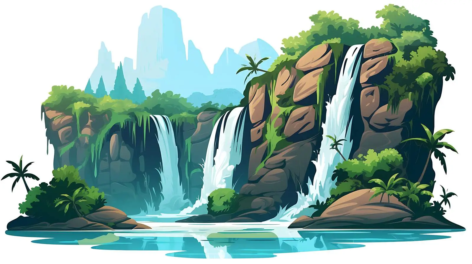 Scenic Waterfall Scene Illustration — free download from Dotvec