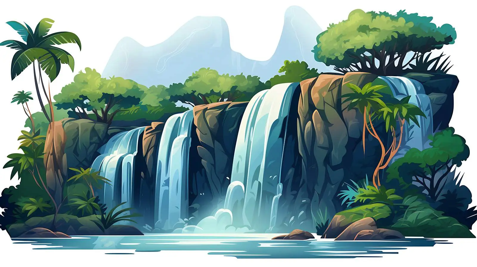 Scenic Cartoon Waterfall Illustration — free download from Dotvec