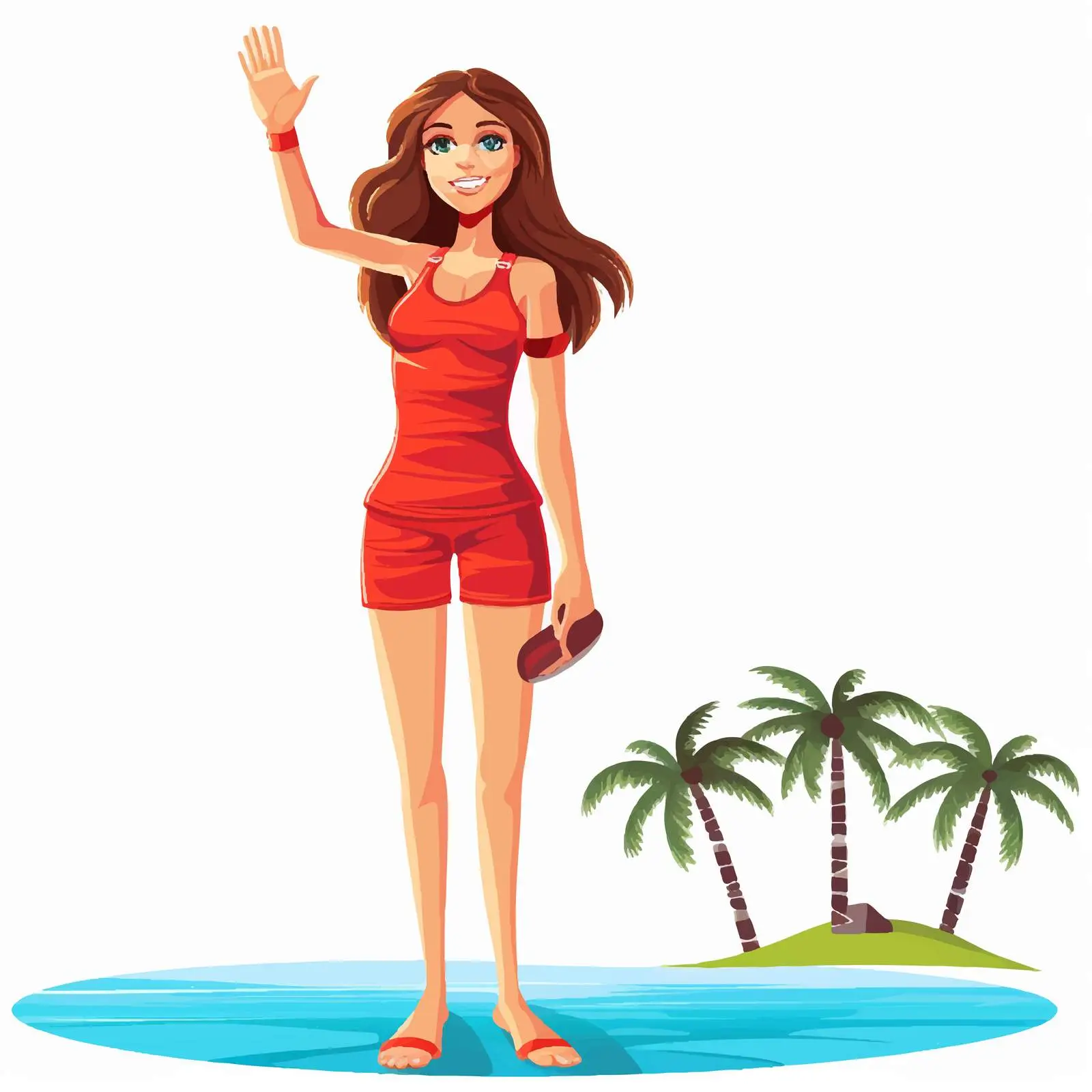 Cartoon Woman in Red Bikini with Hand Raised — free download from Dotvec