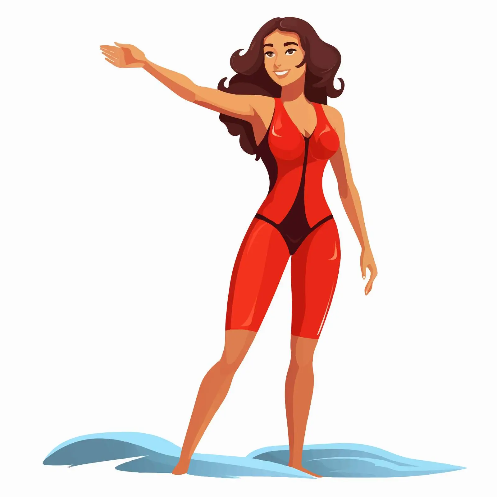Cartoon Woman in Red Bikini with Hand Raised — free download from Dotvec