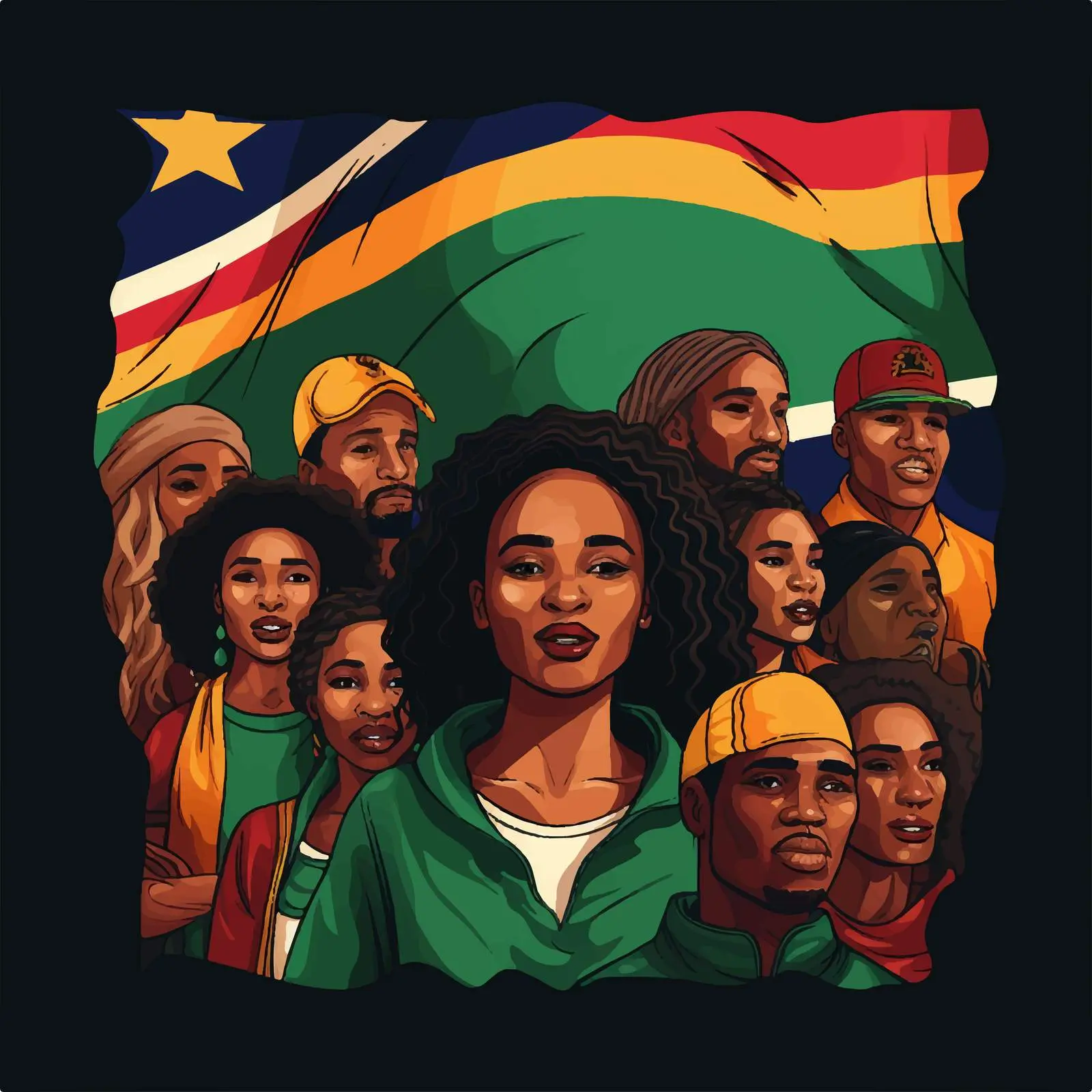 Diverse Crowd with South Africa Flag Illustration — free download from Dotvec