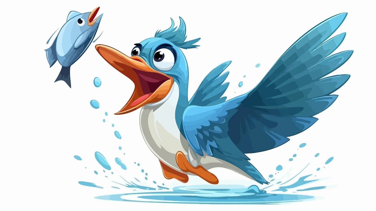 Cartoon Bird Fishing Illustration — free download from Dotvec
