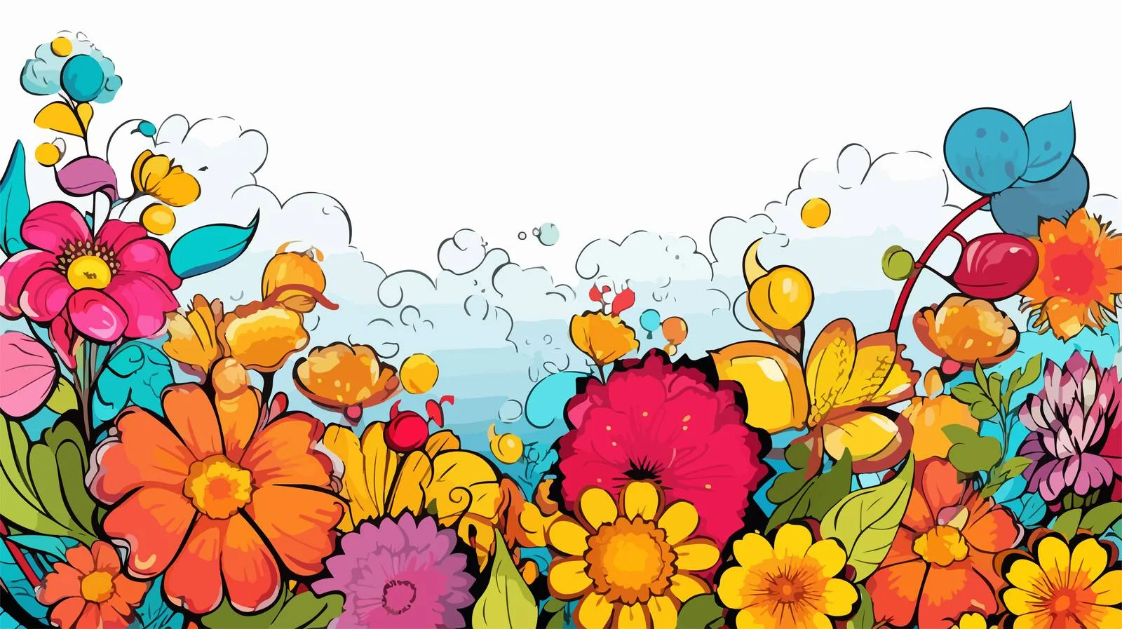 Whimsical Cartoon Flowers with Thought Bubble — free download from Dotvec