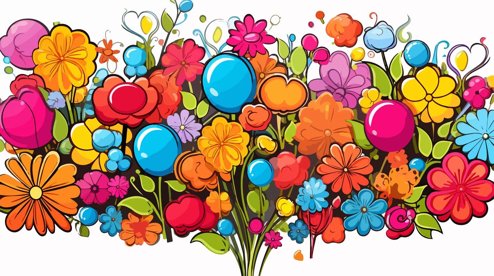 Whimsical Flowers Comic Thought Bubble Art — free download from Dotvec