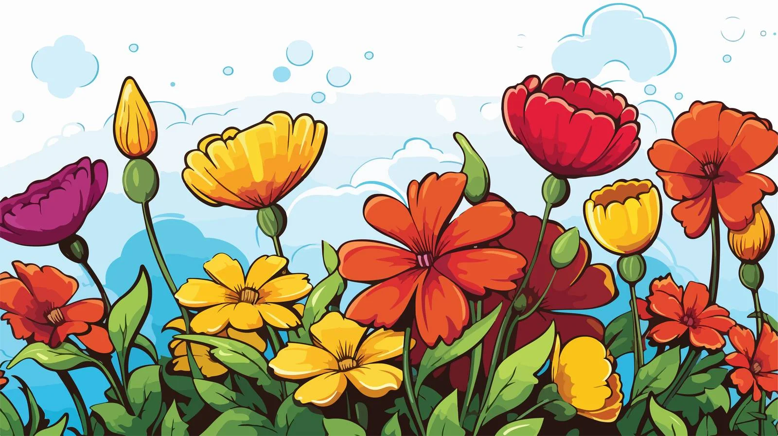 Colorful Flowers Comic with Thought Bubble — free download from Dotvec