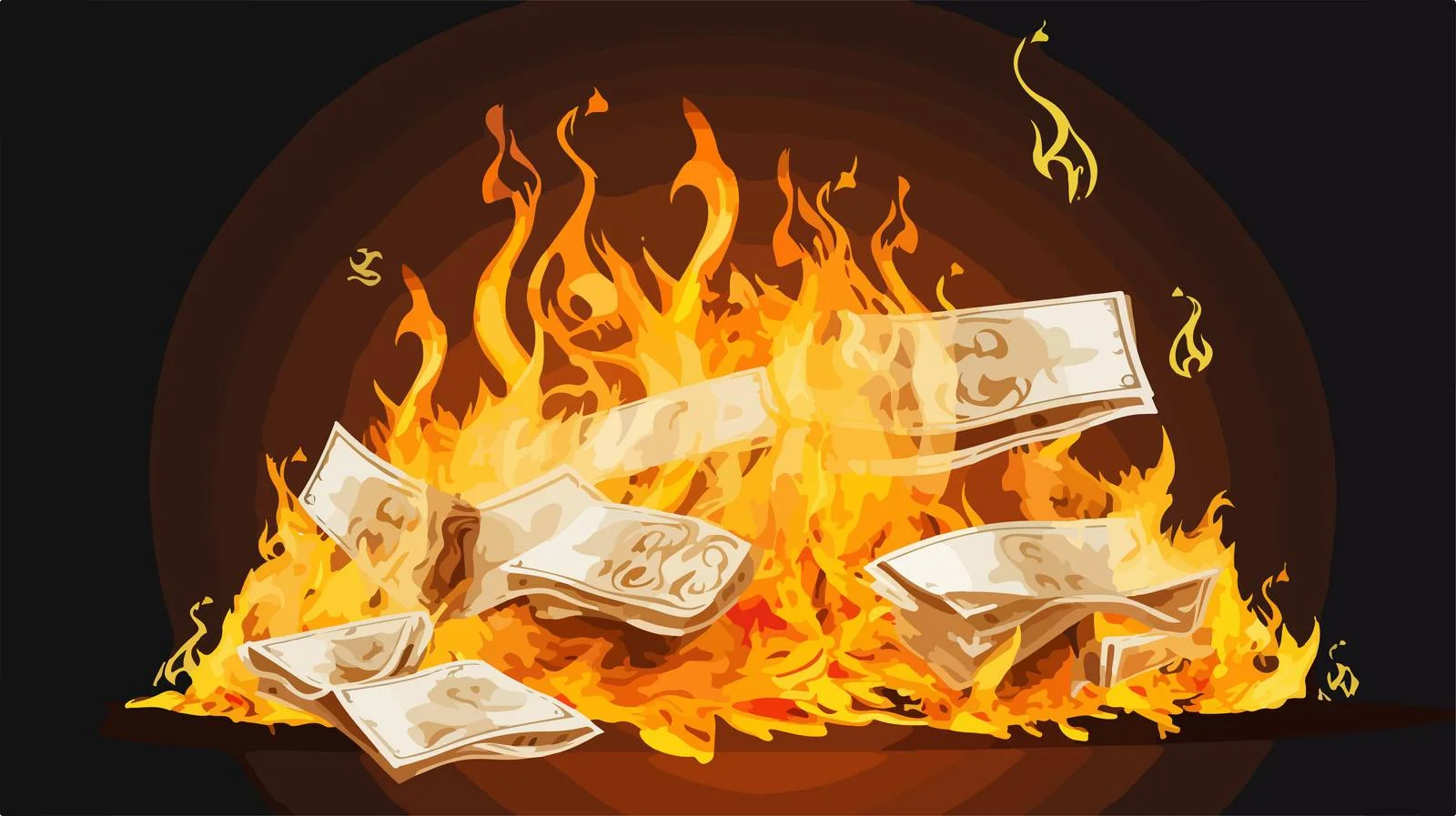 Burning Money Cartoon Illustration — free download from Dotvec