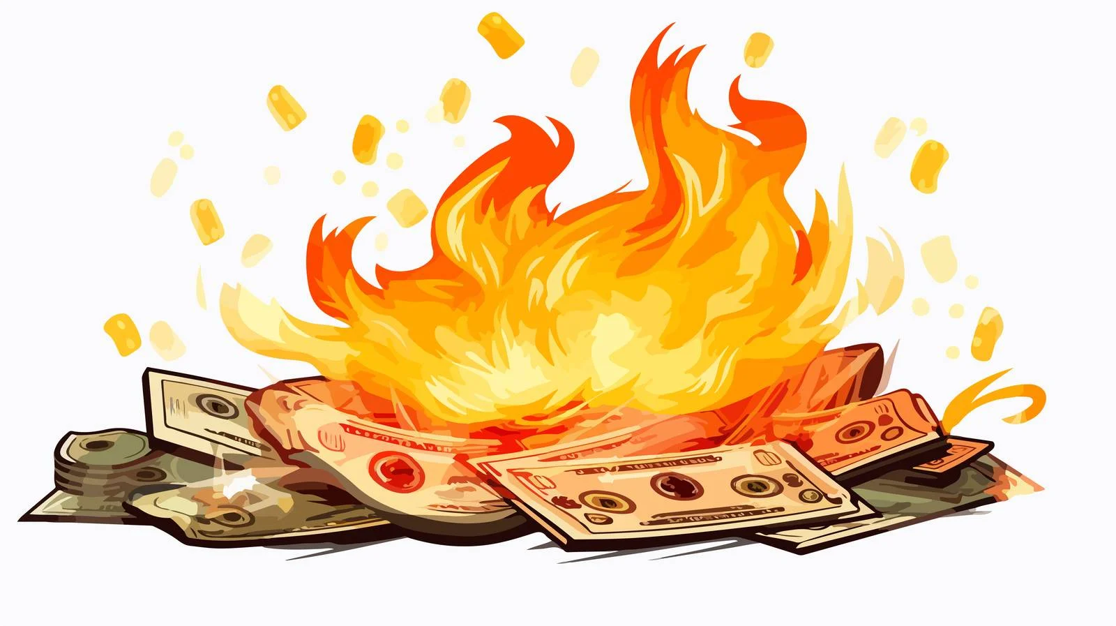 Cartoon Burning Money Illustration — free download from Dotvec