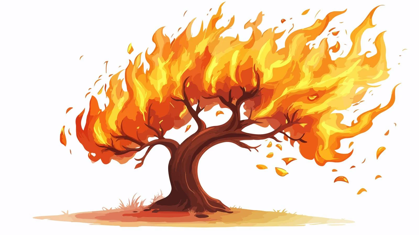 Illustration: Burning Tree in Cartoon Style — free download from Dotvec