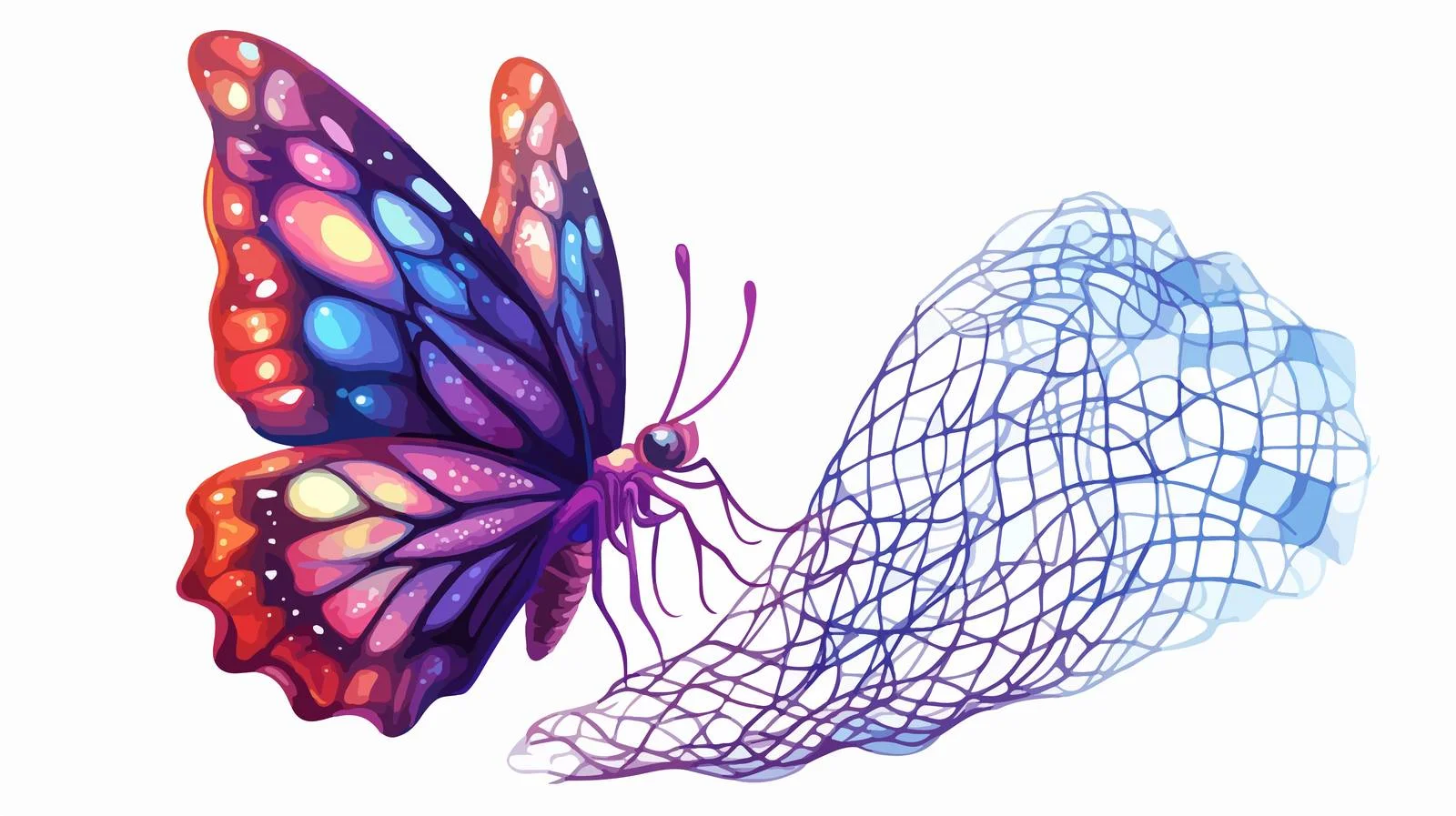 Cartoon Butterfly Catching Net Vector Illustration — free download from Dotvec