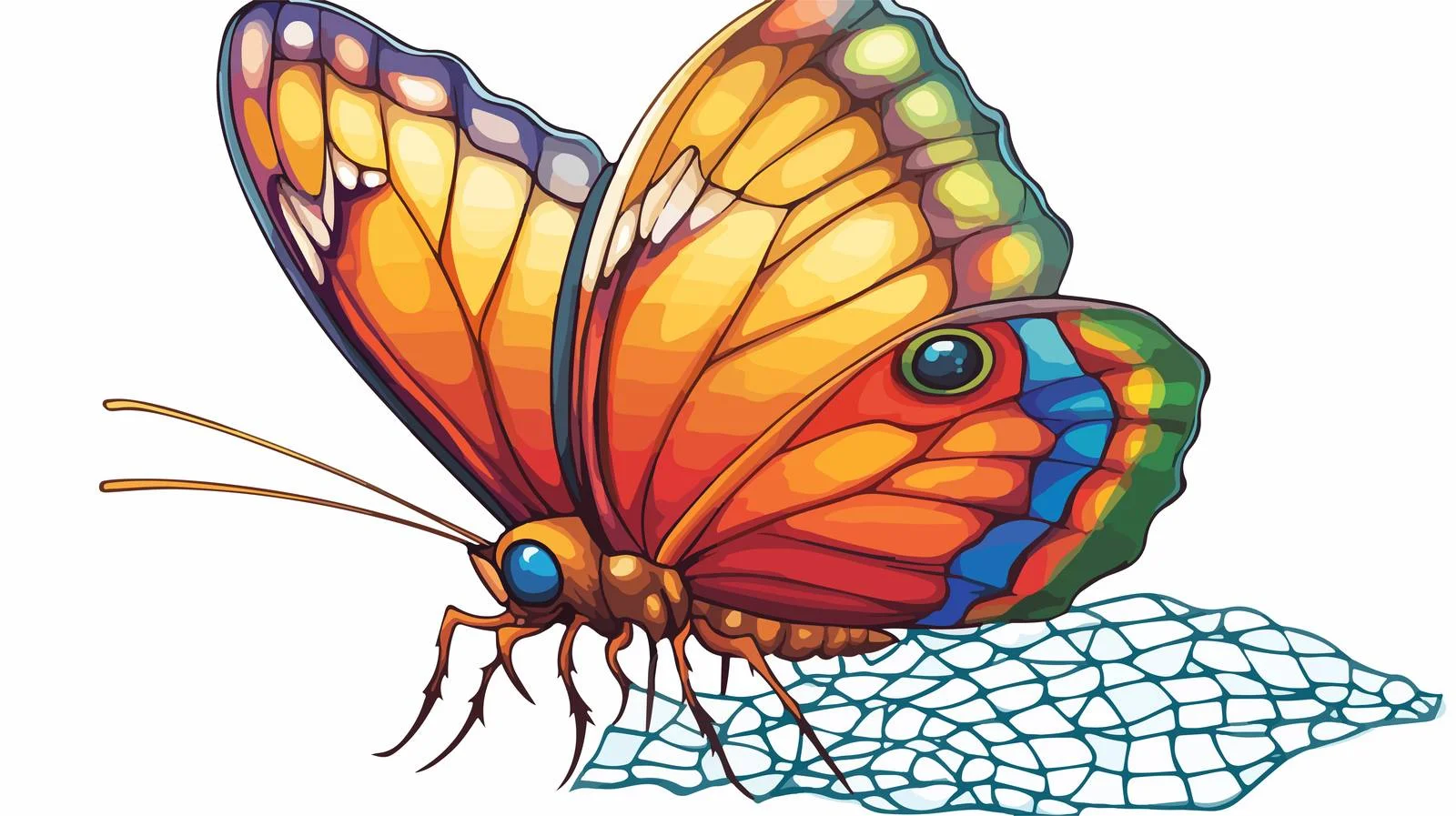 Cartoon Butterfly and Net Illustration — free download from Dotvec