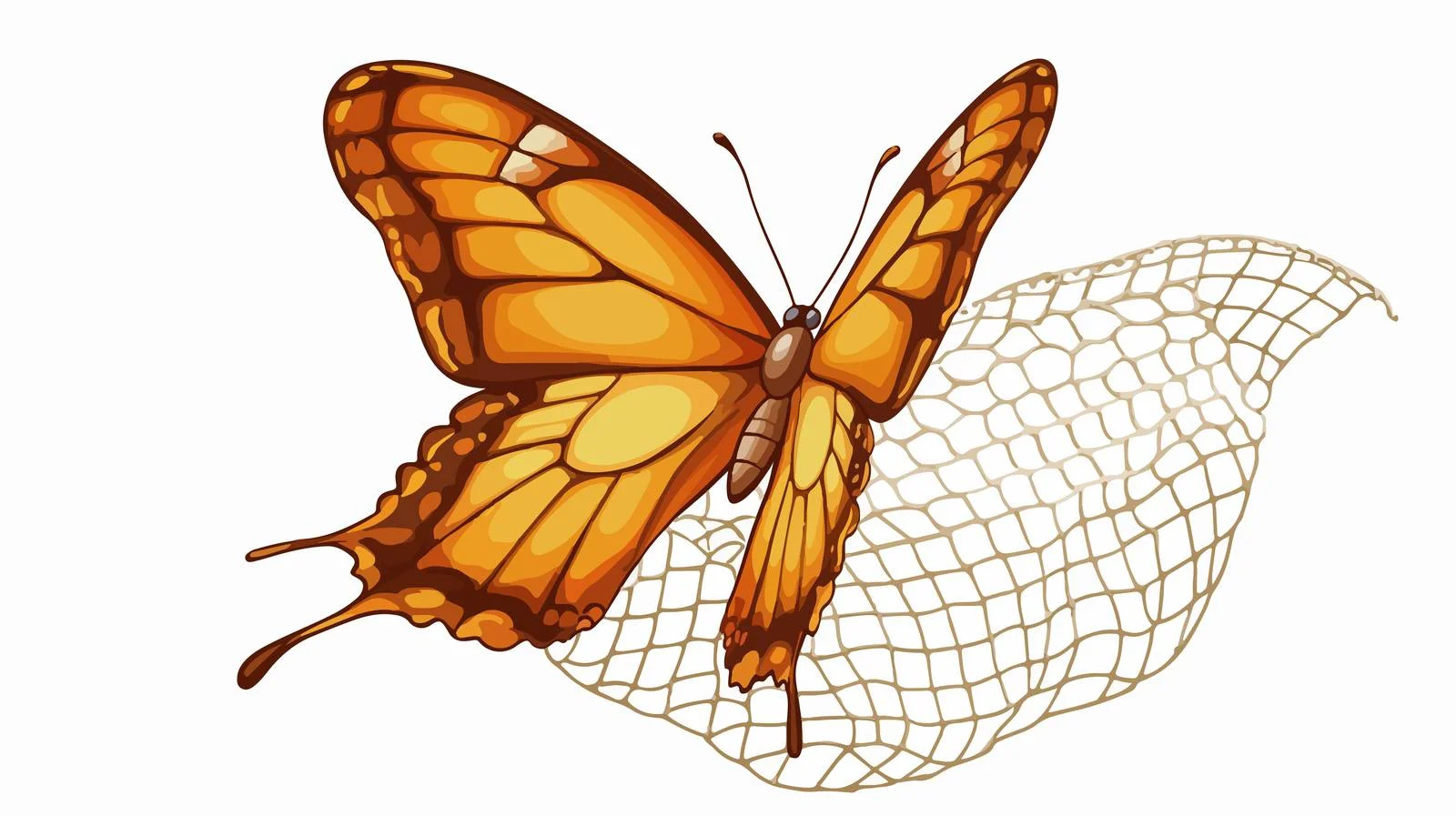 Cartoon Butterfly Catching Net Vector Illustration — free download from Dotvec