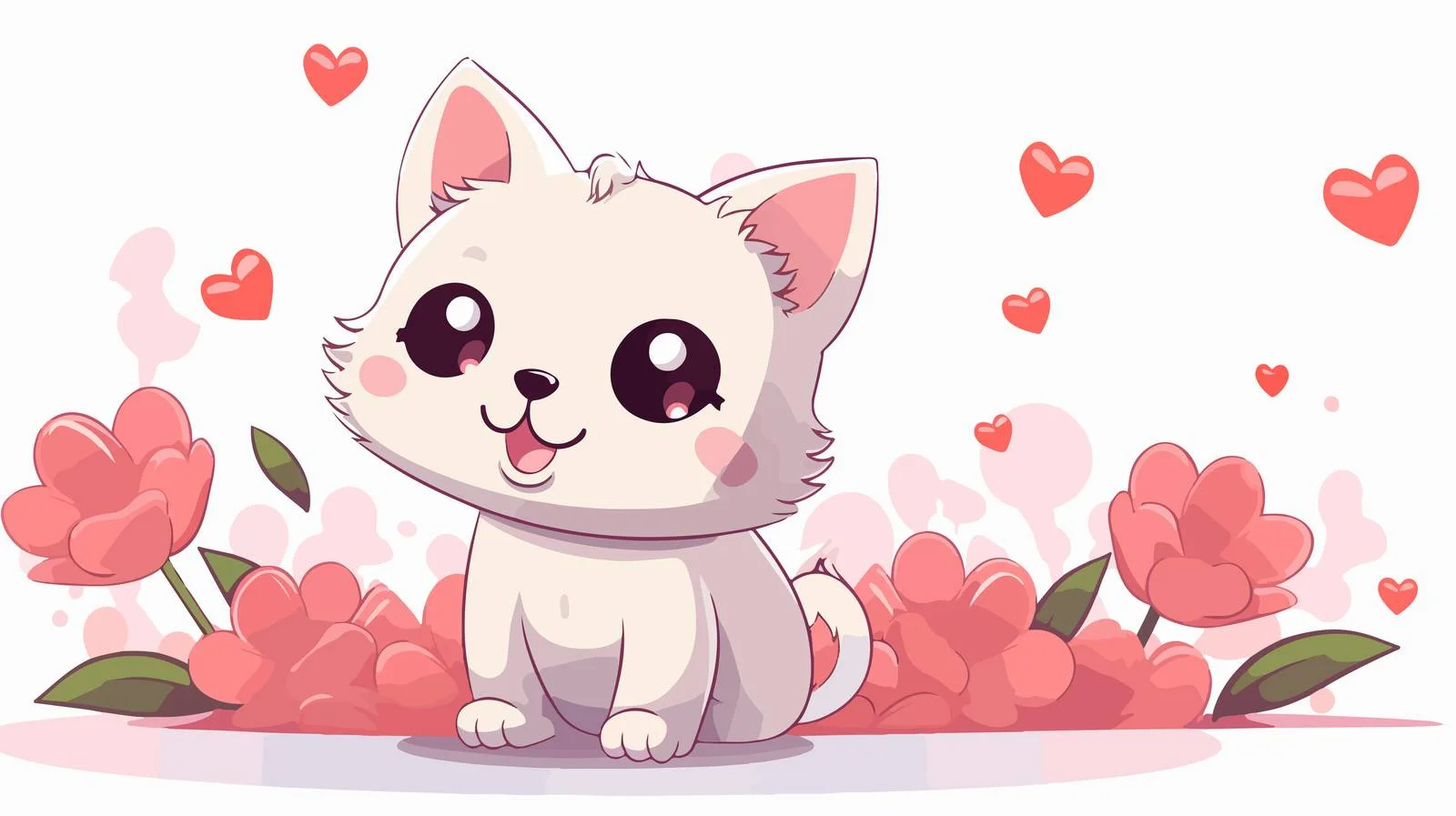 Cat Love Speech Bubble Flowers Cartoon — free download from Dotvec