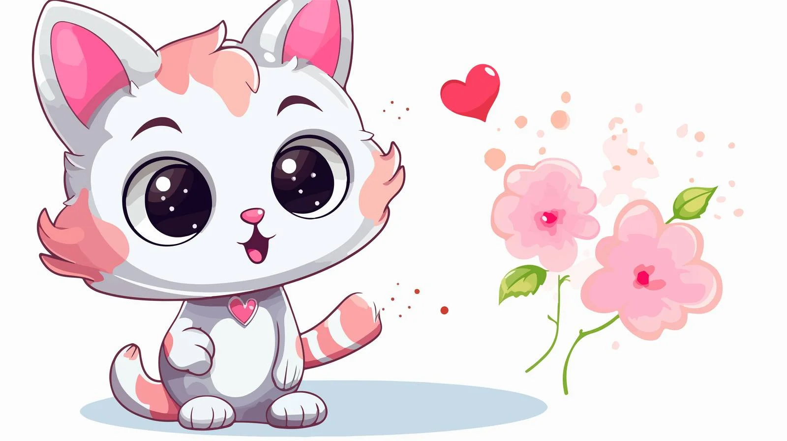 Sweet Cat Admiring Flowers with Speech Bubble — free download from Dotvec