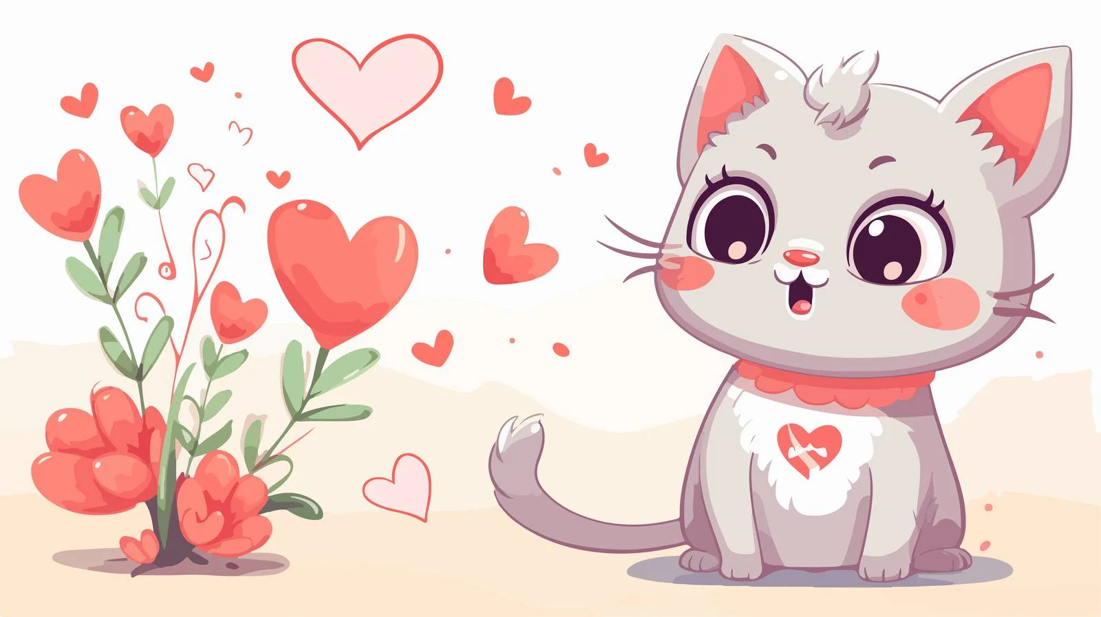 Whimsical Cat and Flowers Illustration — free download from Dotvec