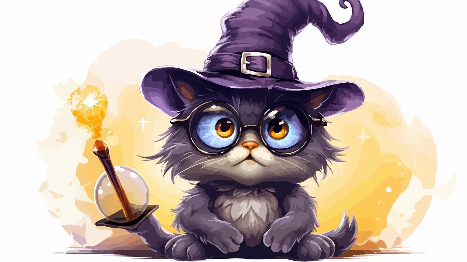 Enchanting Cartoon Cat Wizard Illustration — free download from Dotvec