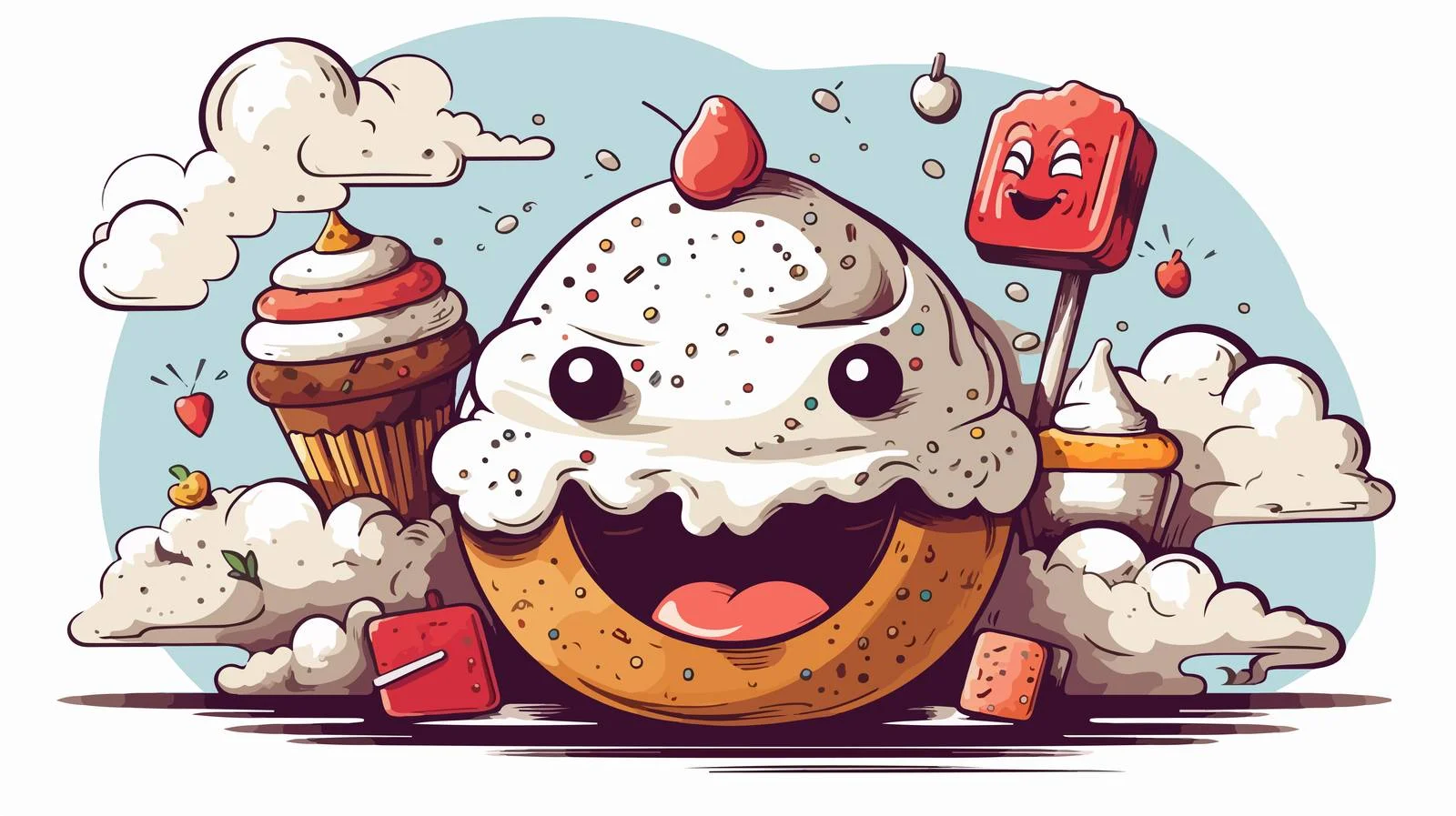 Whimsical Cartoon Dessert with Grunge Texture — free download from Dotvec