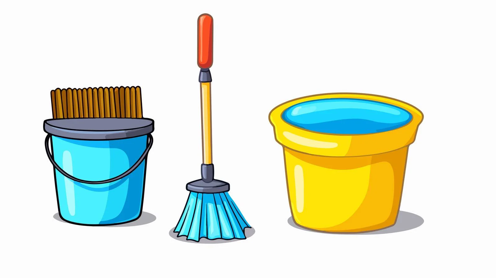 Cartoon Bucket and Mop Illustration — free download from Dotvec