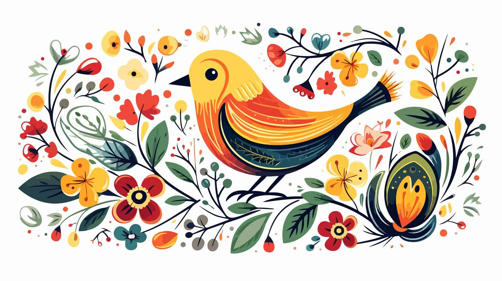 Whimsical Garden Bird Vector Illustration — free download from Dotvec