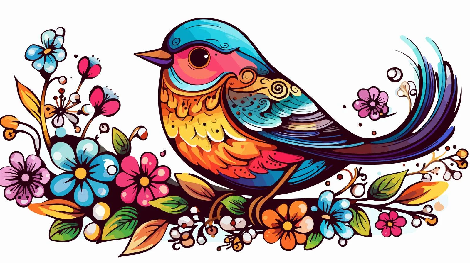 Whimsical Garden Bird Illustration — free download from Dotvec