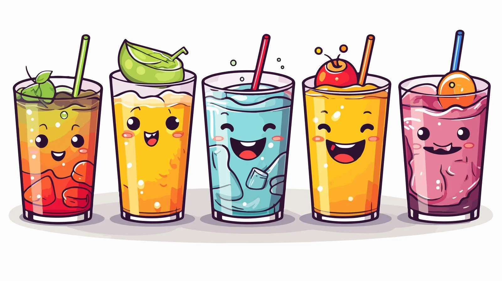 Colorful Happy Drink Cartoons — free download from Dotvec