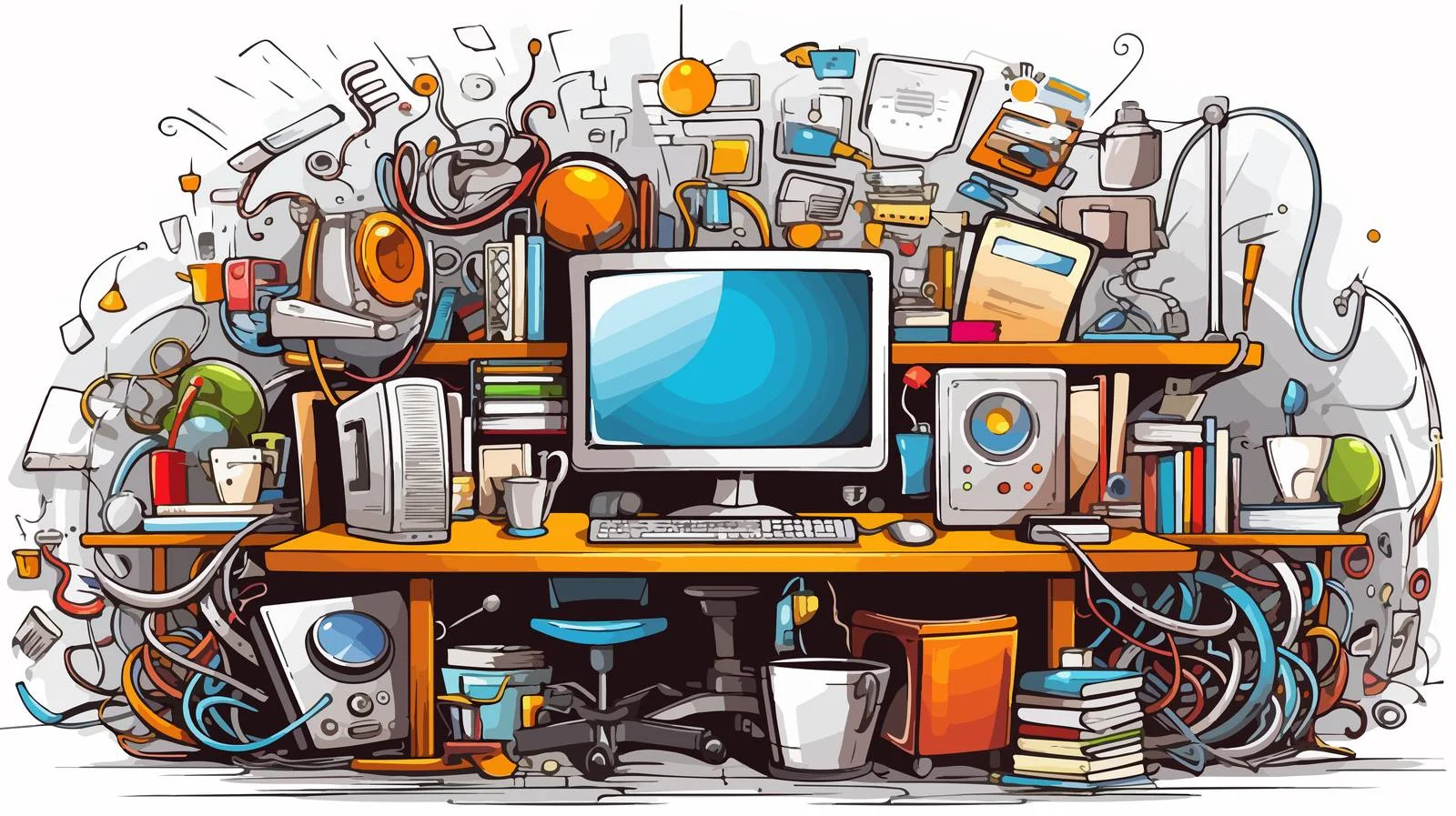 Office Computer Doodle Cartoon Vector Illustration — free download from Dotvec