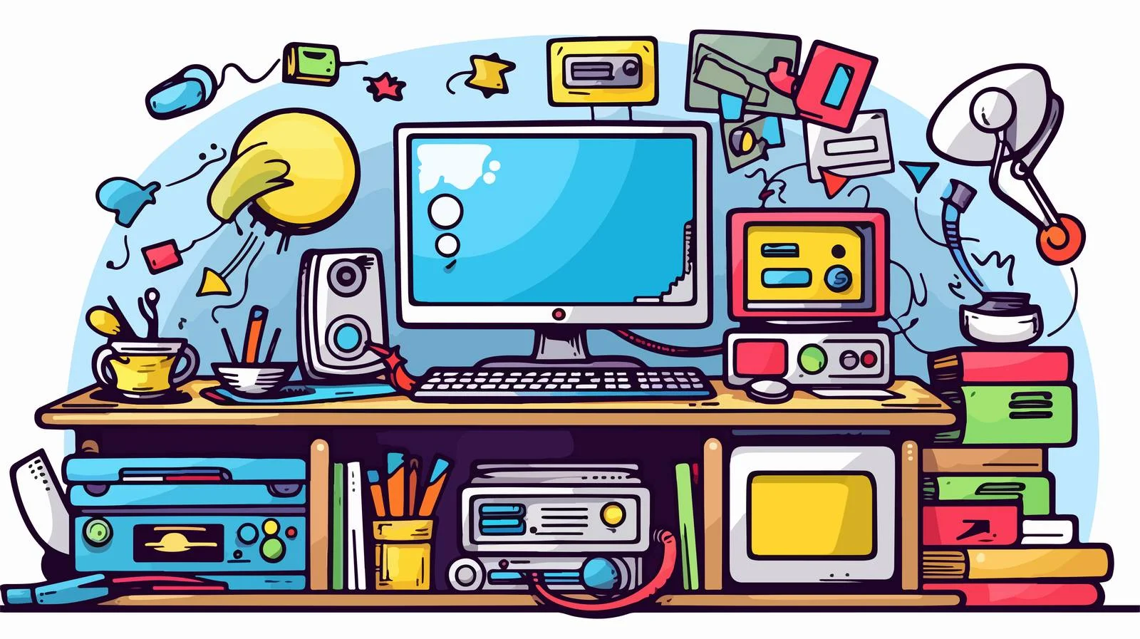 Office Computer Cartoon Doodle Vector Illustration — free download from Dotvec