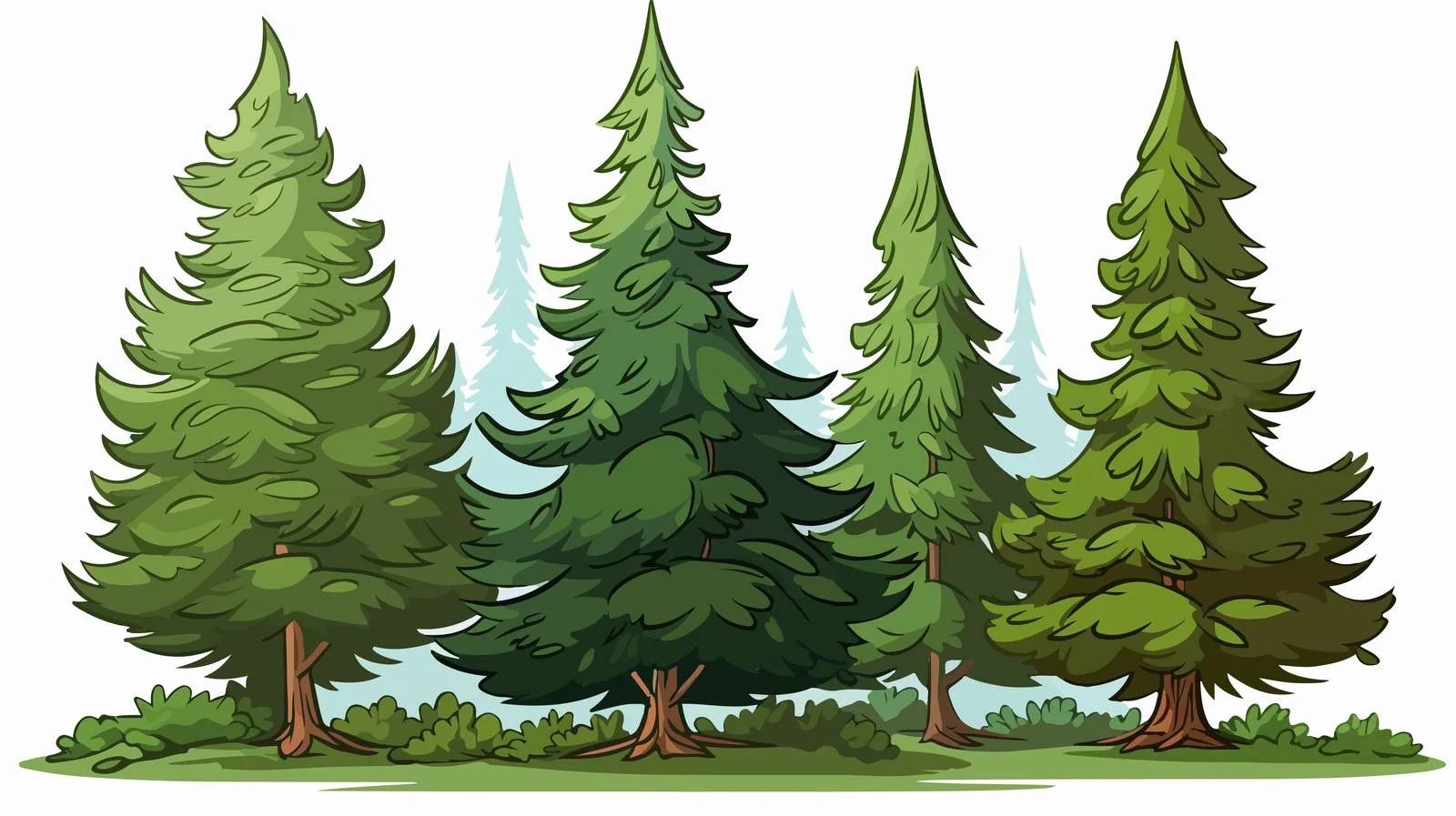 Cartoon Doodle Pine Trees Illustration — free download from Dotvec