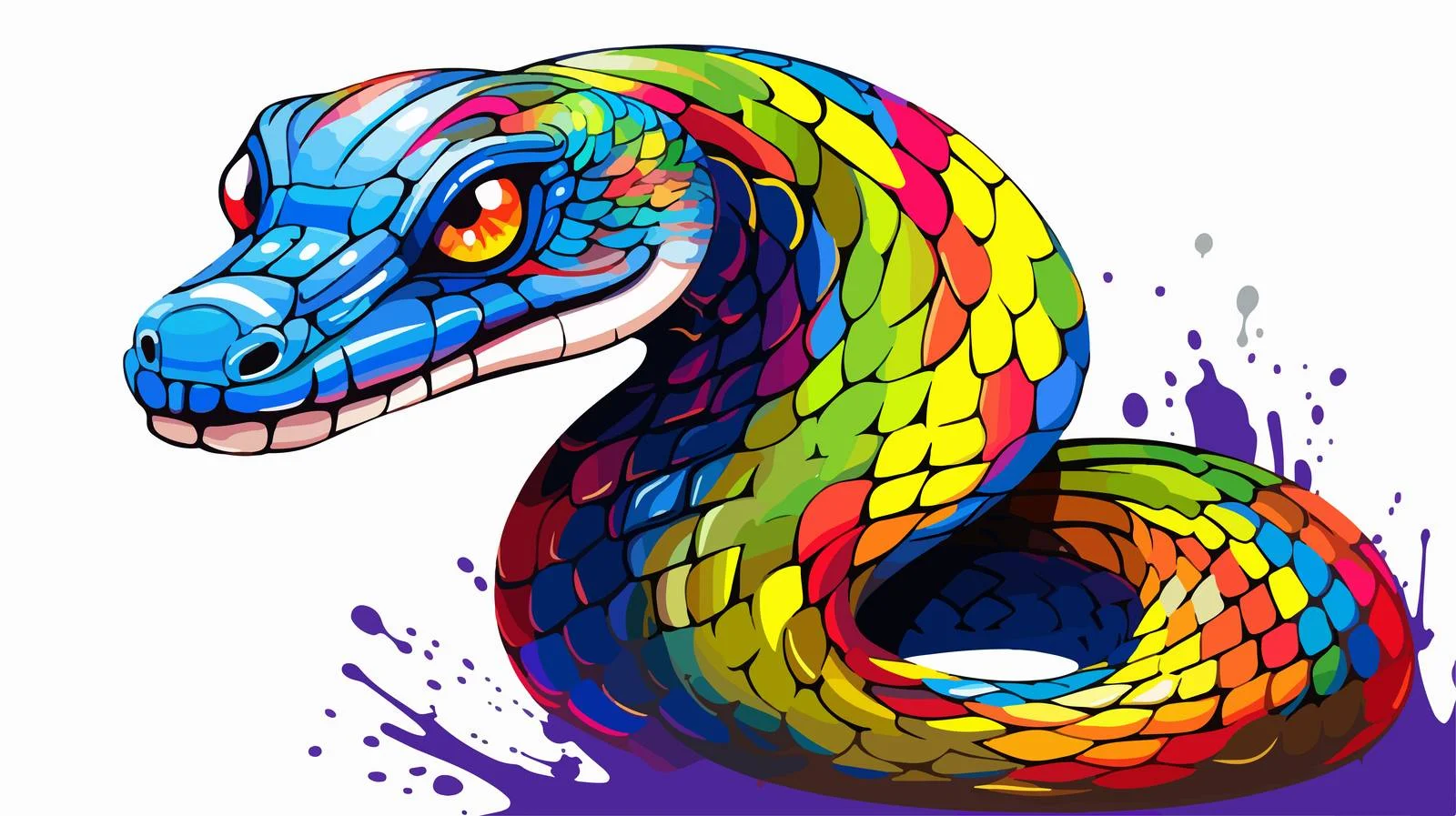 Cartoon Snake Doodle Illustration – free curled image from Dotvec