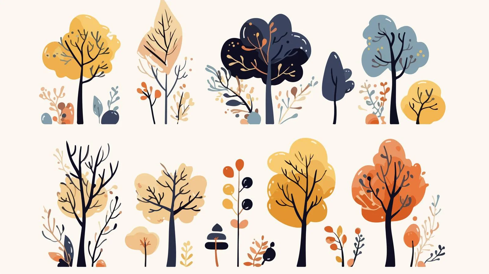 Charming Childlike Hand-Drawn Cartoon Trees — free download from Dotvec