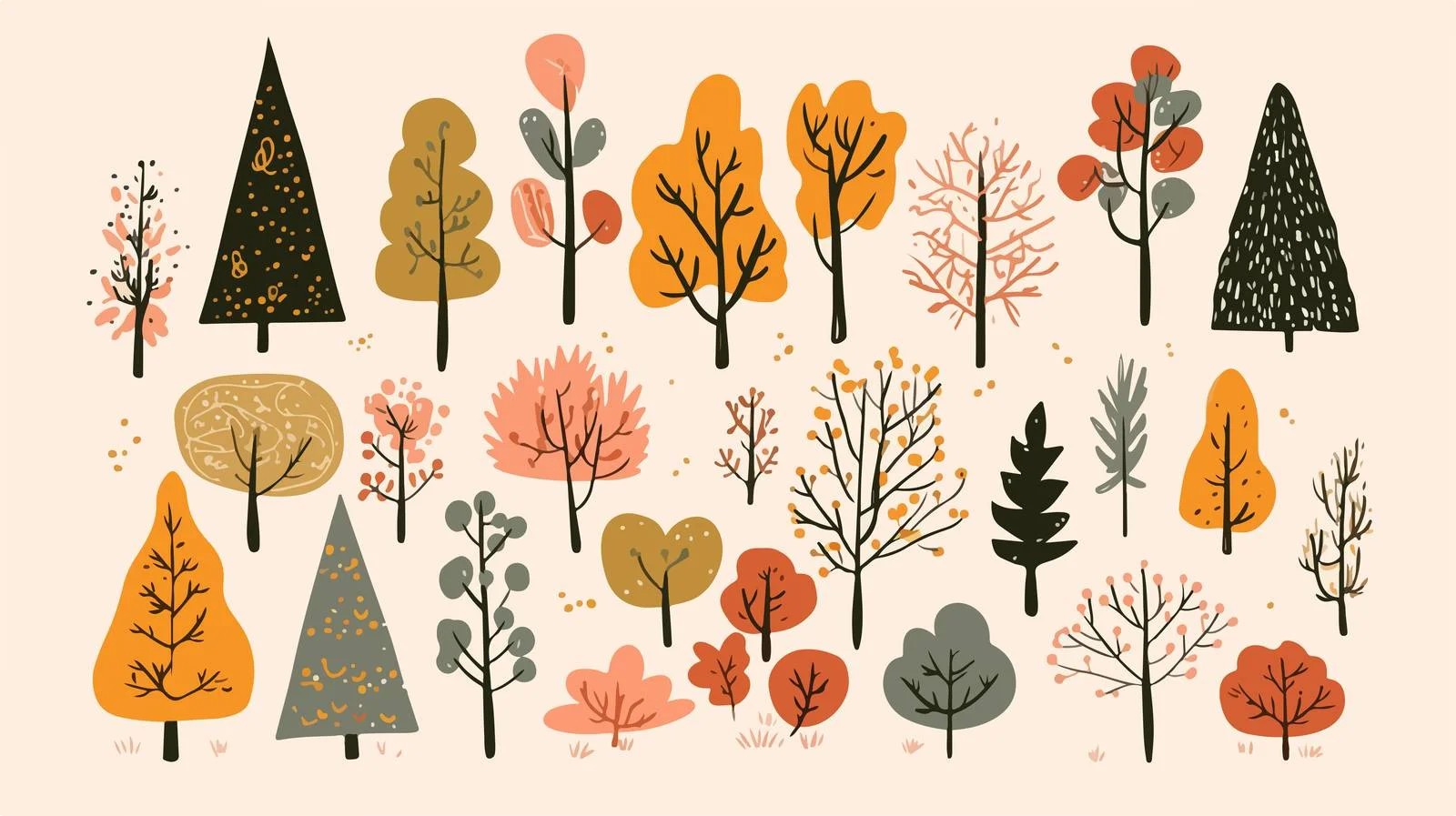 Whimsical Hand-Drawn Tree Doodles — free download from Dotvec