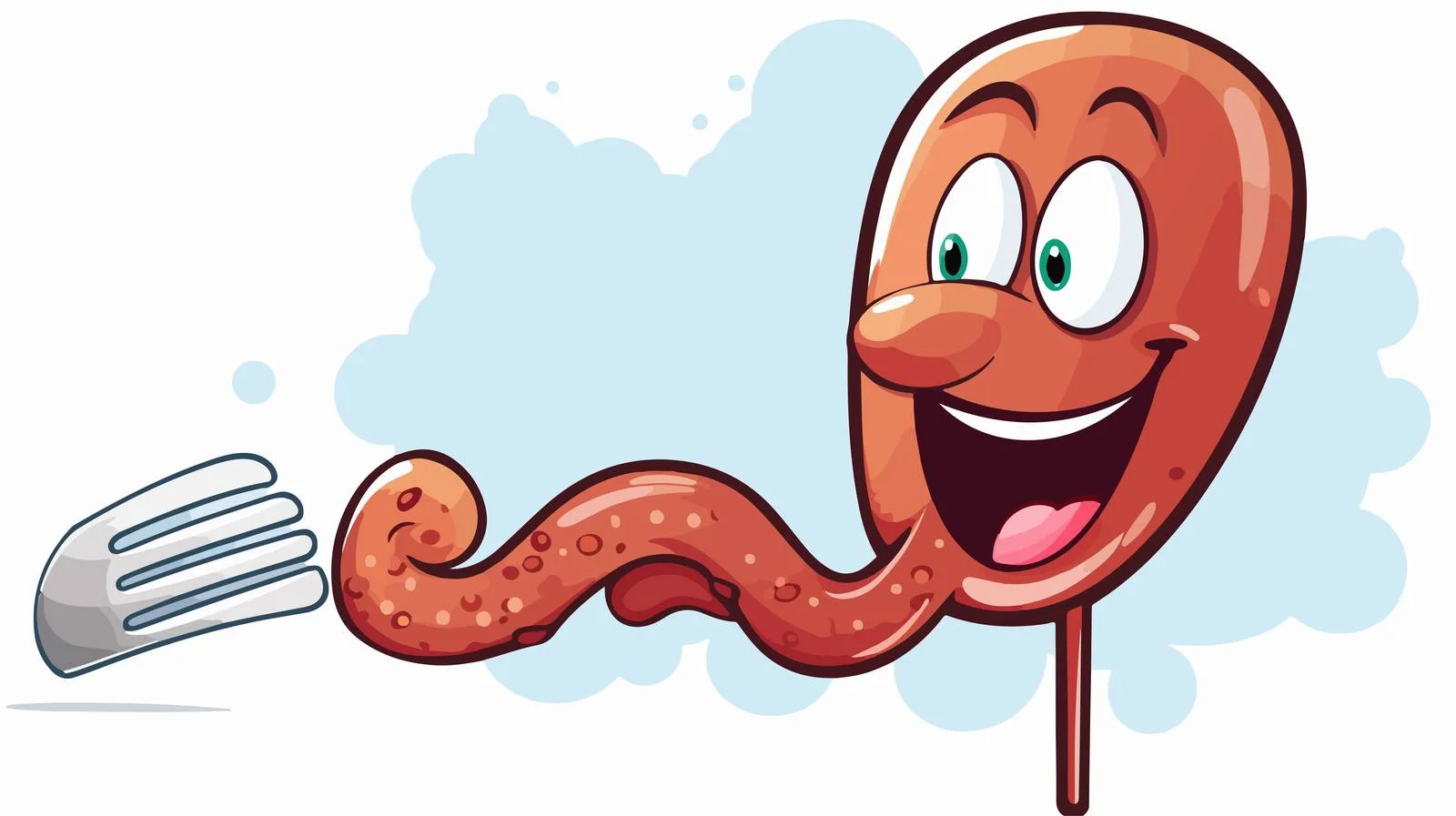 Cheerful Sausage on Fork with Speech Bubble — free download from Dotvec