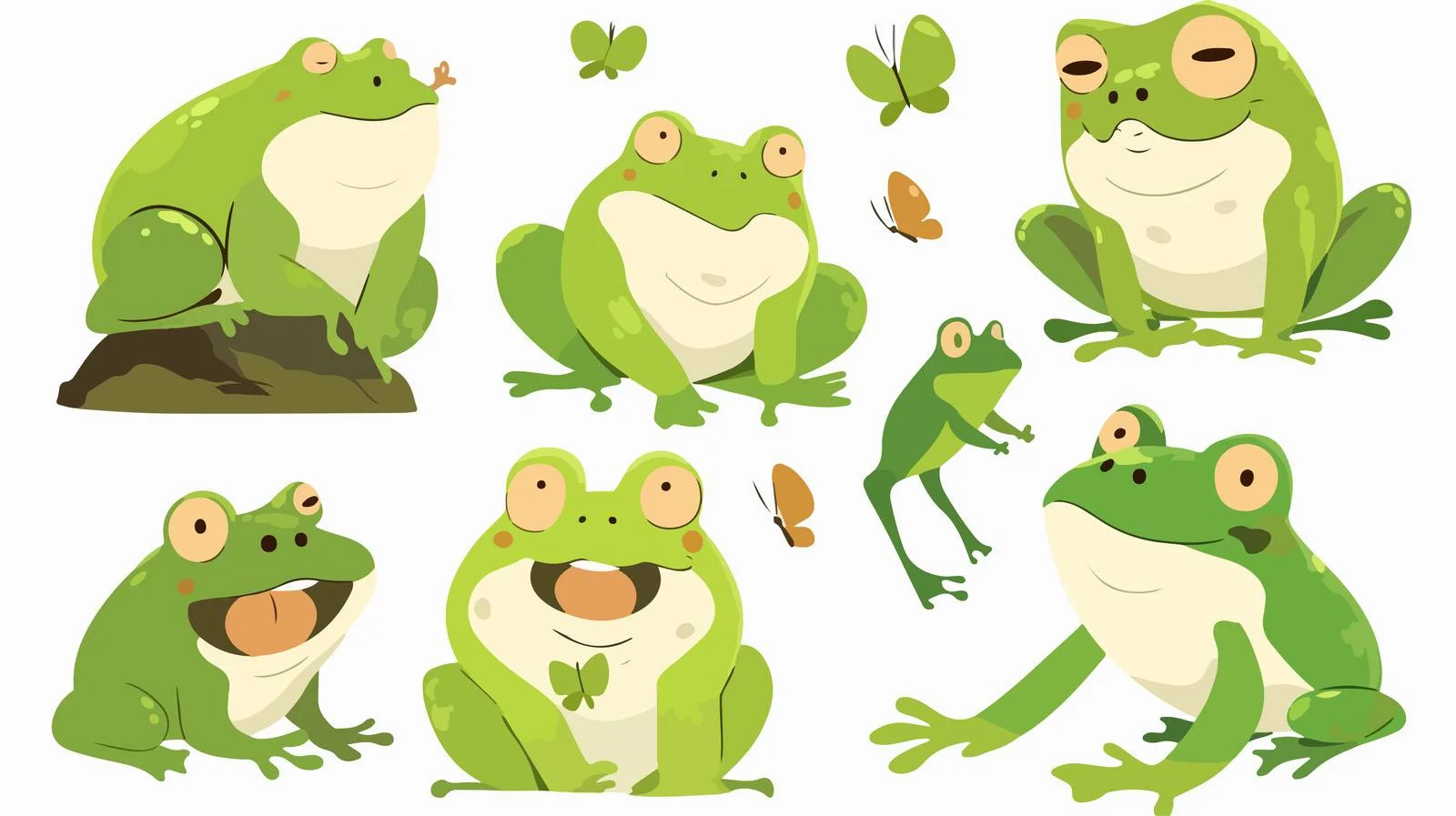 Expressive Cartoon Frog Resting and Hunting — free download from Dotvec